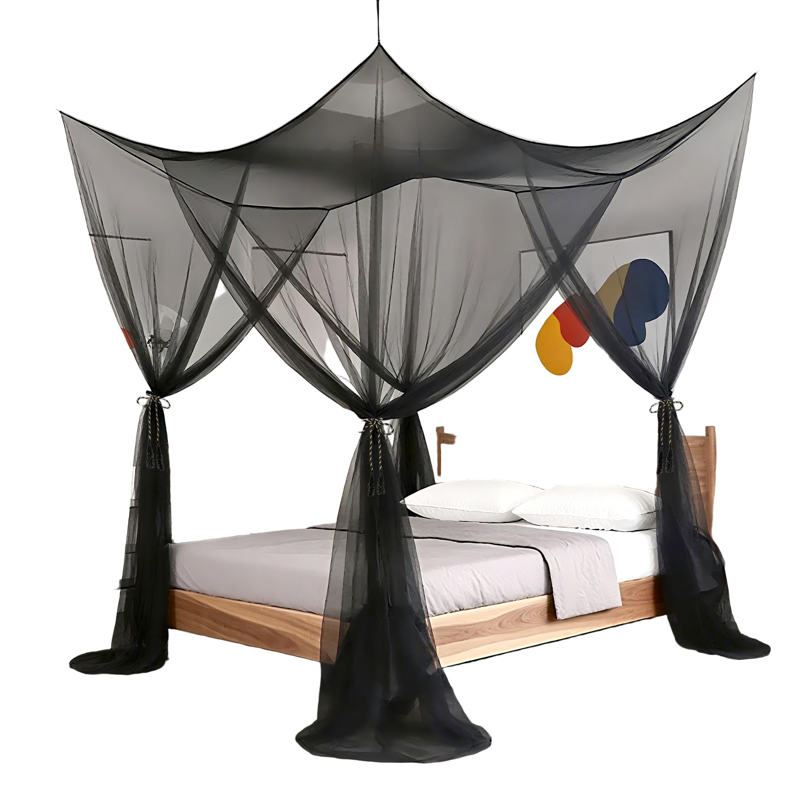 Bed Canopy & Mosquito Net for Queen/King Beds - No Drill Installation with Adhesive Hookz