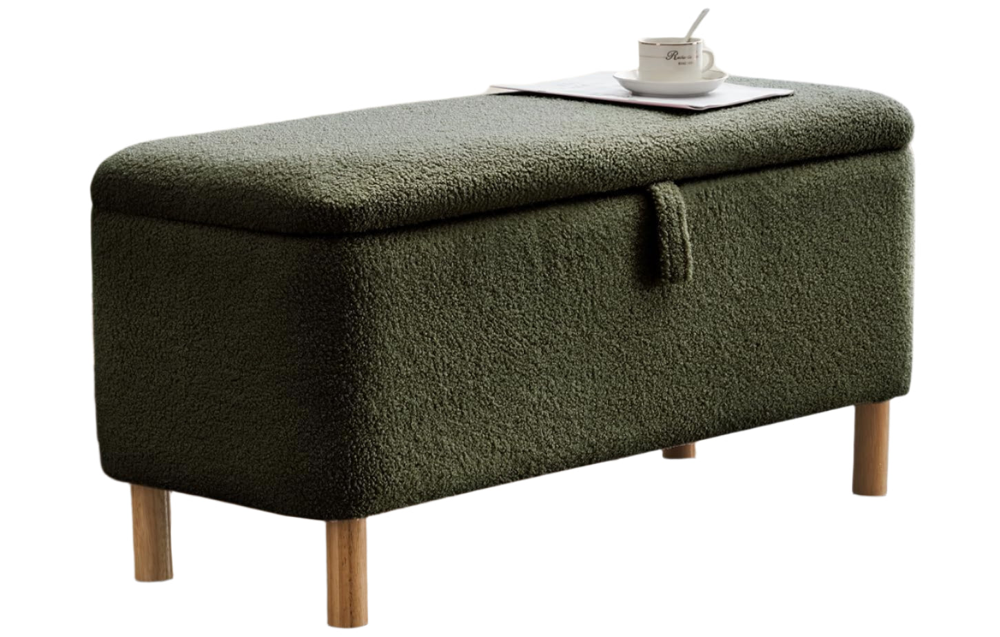 Bench for Bedroom End of Bed, Boucle Upholstered Padded Storage