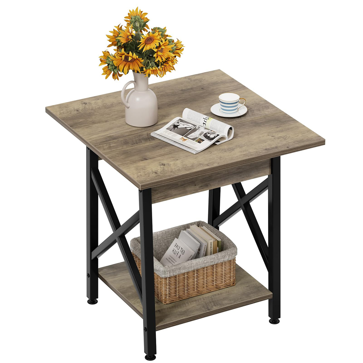 Industrial 2-Tier Coffee Table and End Table Set – Grey