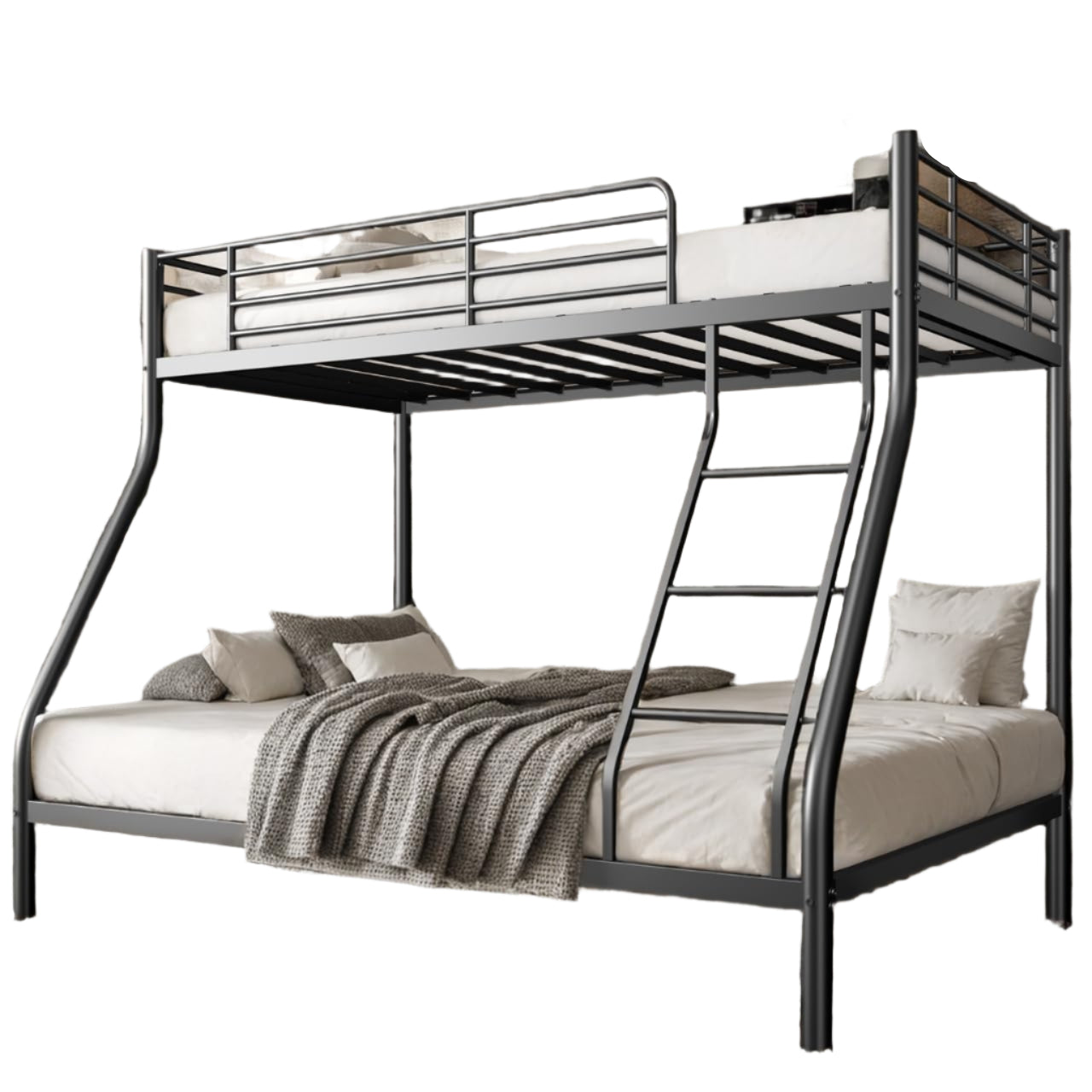 Bunk Bed Twin Over Full Size with Ladder & Guardrail, Metal Bed Frame