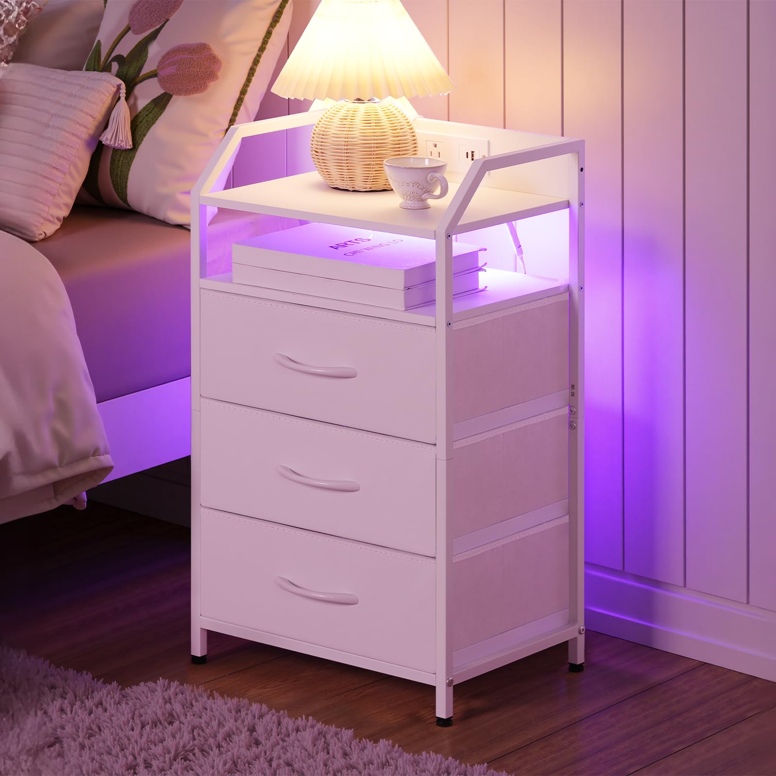 Nightstand with Charging Station, Bedside Table with 1 AC Outle