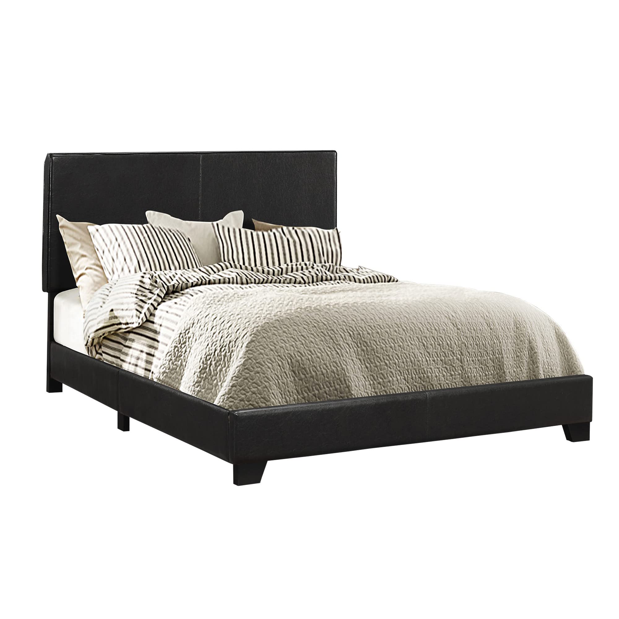 Wooden Leatherette Queen Size Platform Bed