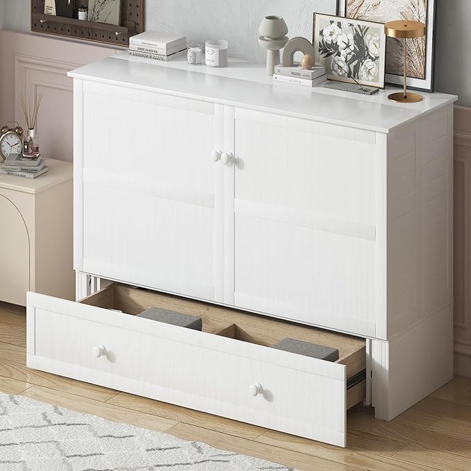 Bed Queen Cabinet with Tri-fold Mattress and Built-in USB Charging