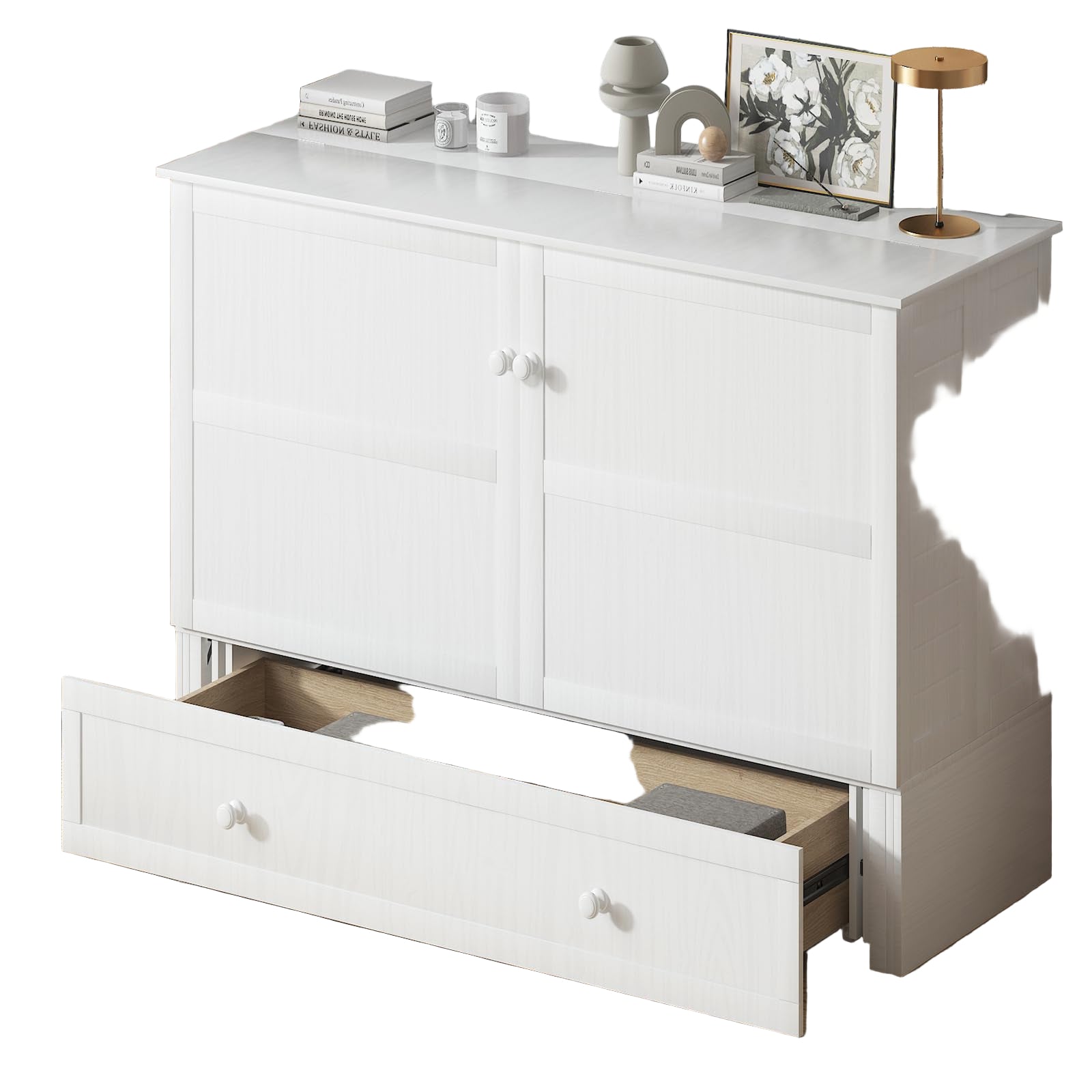 Mjkone Murphy Bed, Queen Cabinet Beds with Tri-fold Mattress