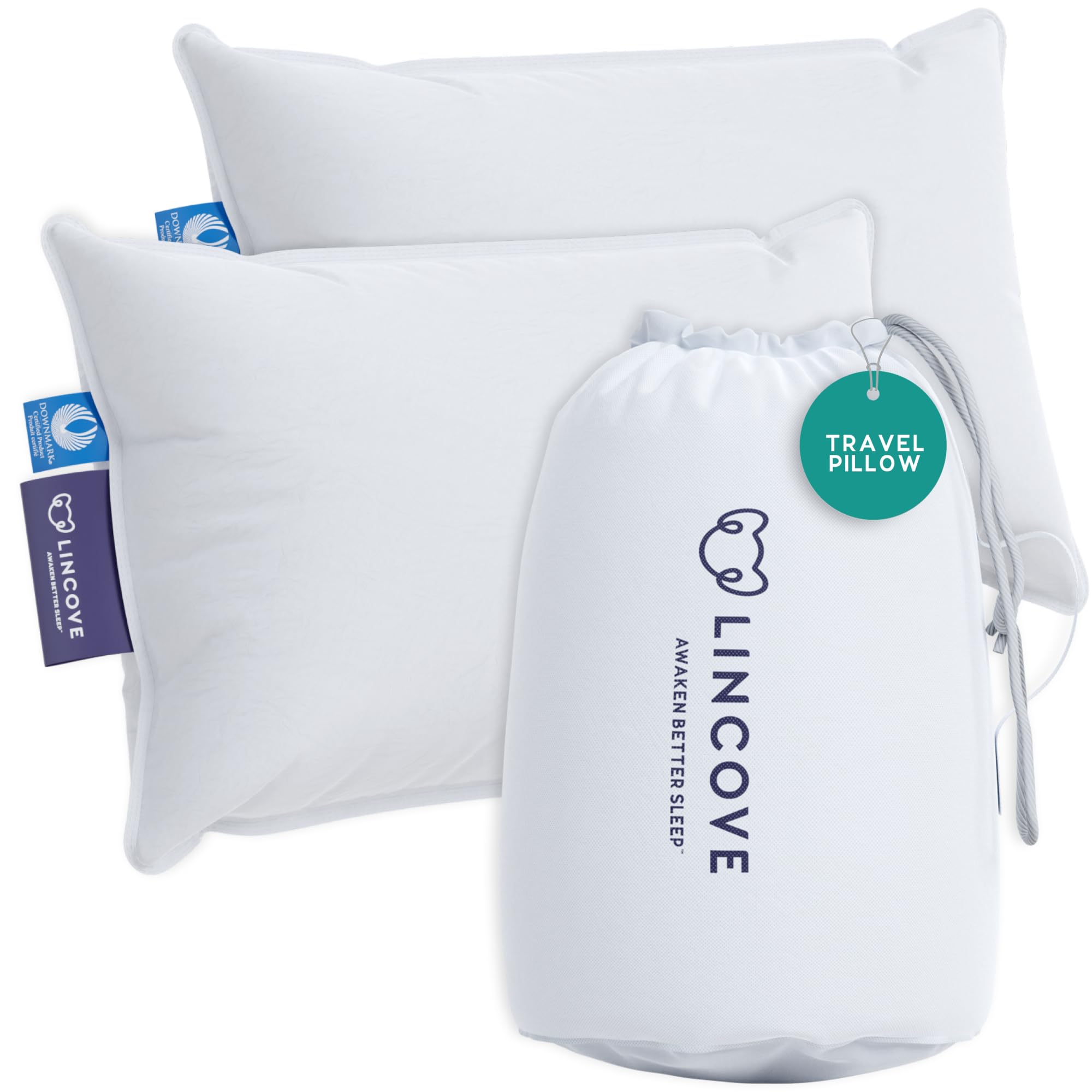 Down Feather Travel Pillow Pack of 2 - Luxury Pillows to Support Head, Neck,
