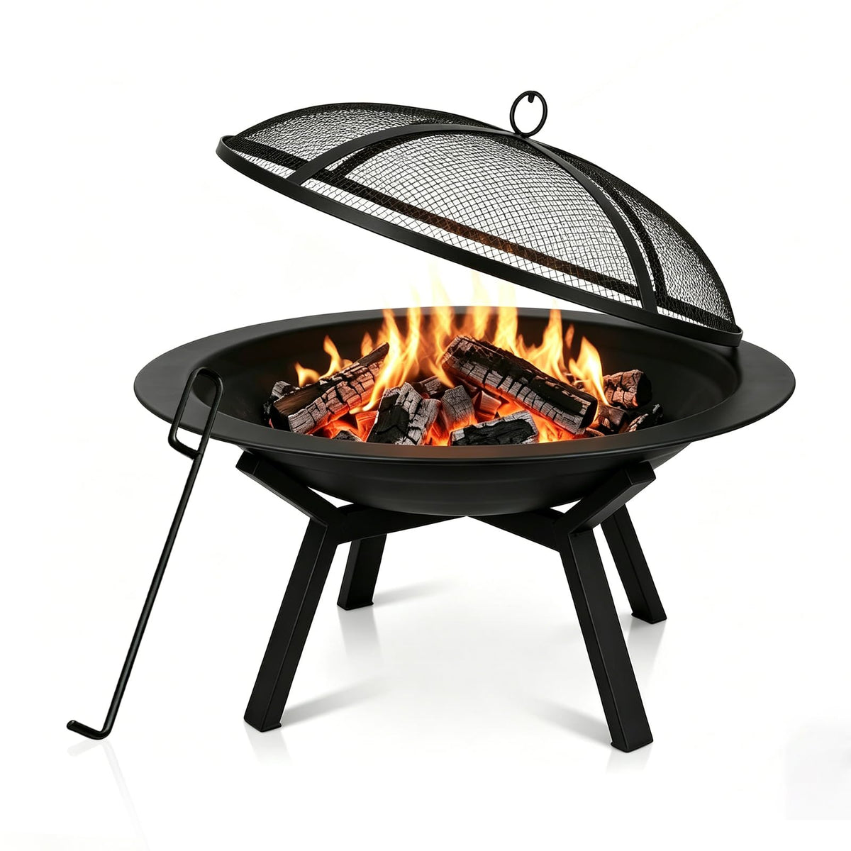 28-Inch Round Steel Fire Pit with Spark Screen