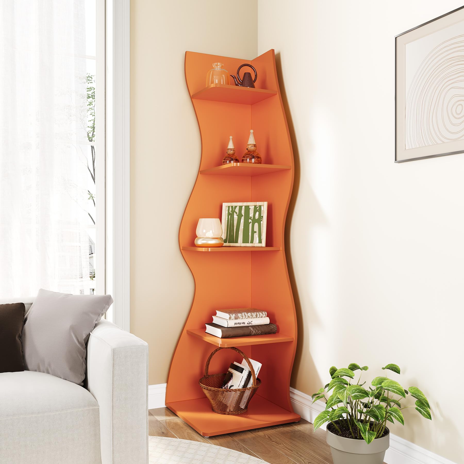 Small Corner Shelf, Modern 5-Tier Wall Corner Bookshelf