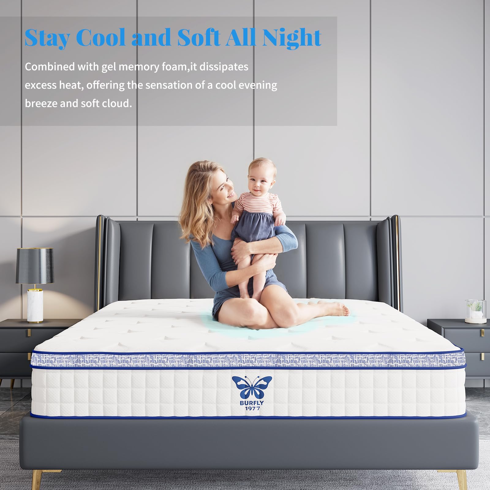 BURFLY1977 Queen Mattress, 12 Inch Gel Hybrid Mattress Individual Pocket Spring, Medium Firm Cooling CertiPUR-US Certified for Back Pain Relief with 365-Night Trial (12 inch, Queen)