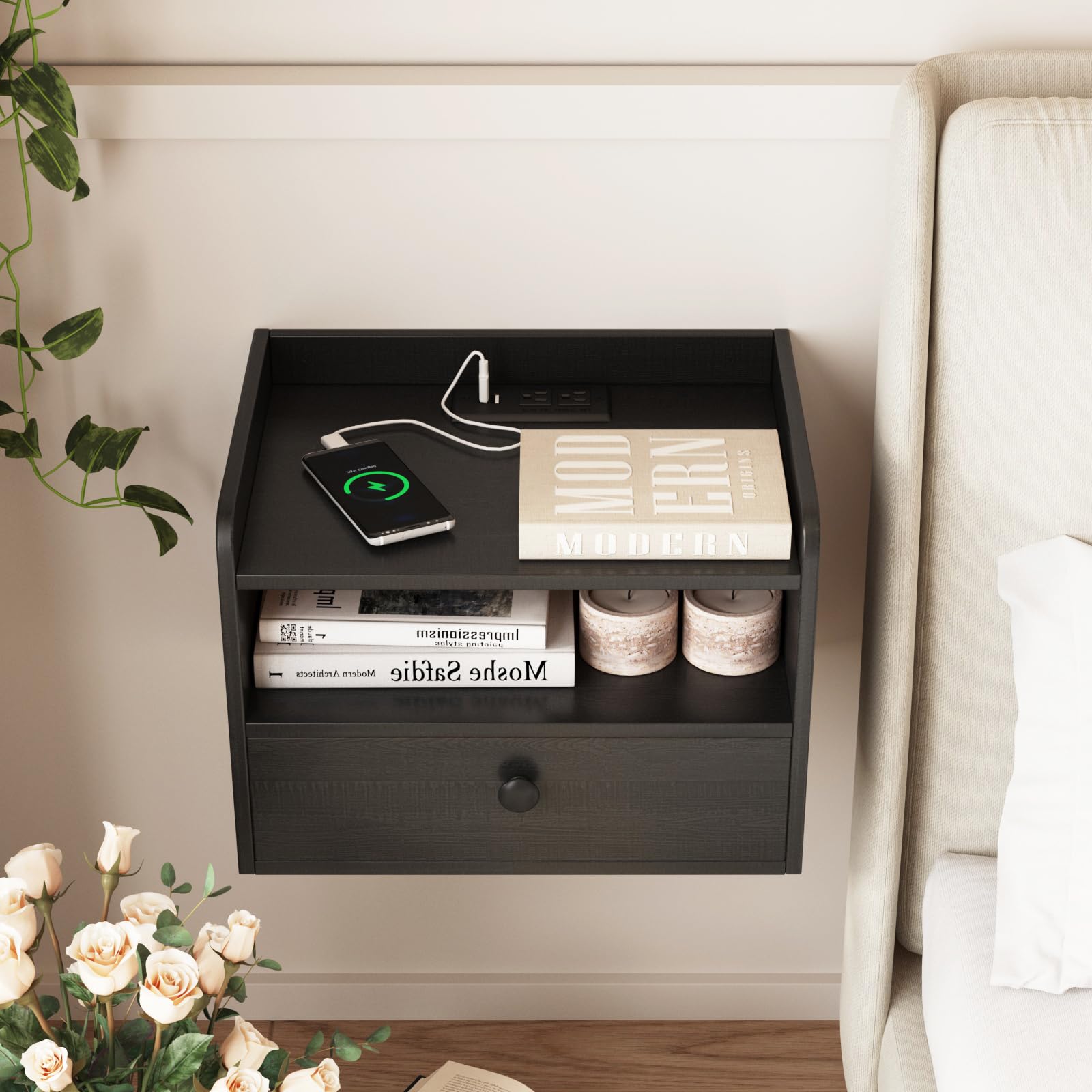 Nightstand Set of 2 Modern Night Stands with Drawer