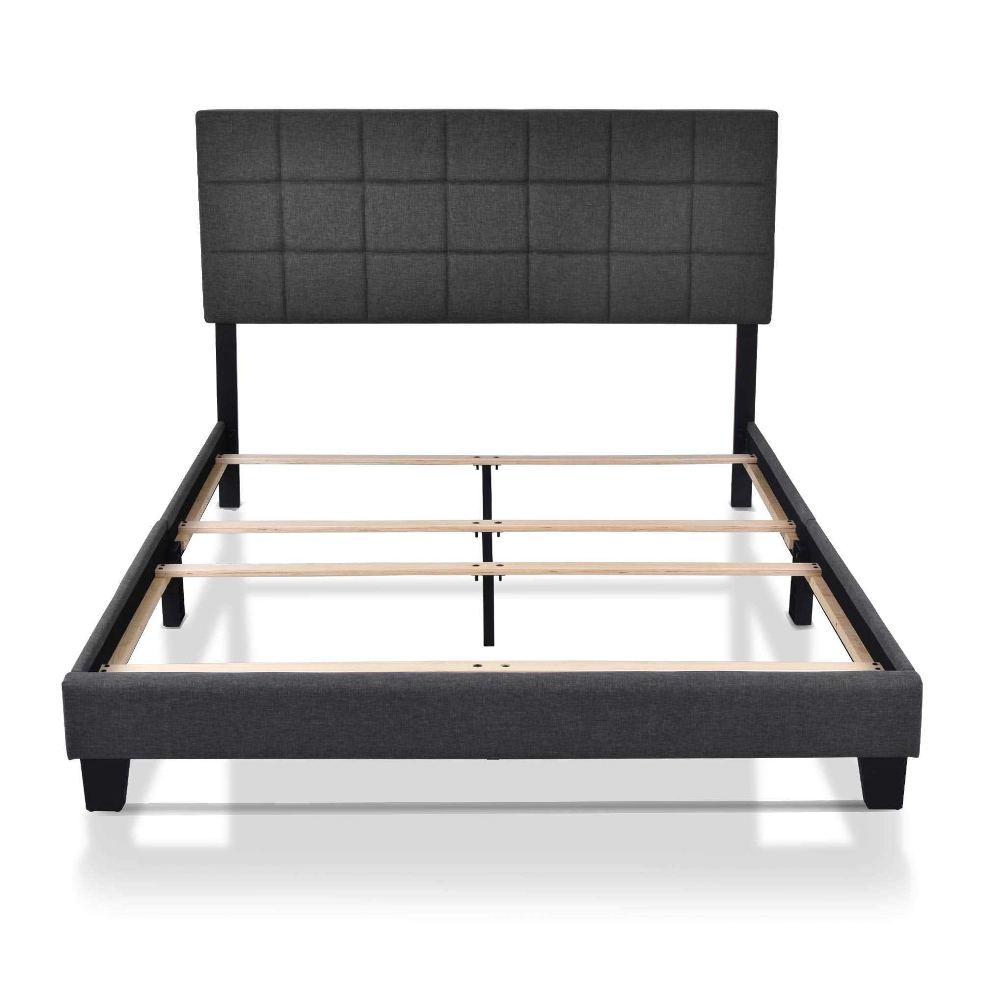 Full Size Panel Bed Frame with Adjustable Headboard for High Profile/Fabric