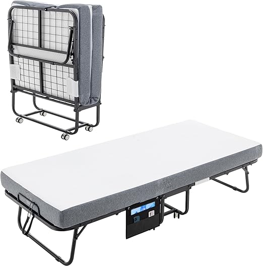 Folding Bed with Mattress, Portable Folding Bedframe with Memory Foam