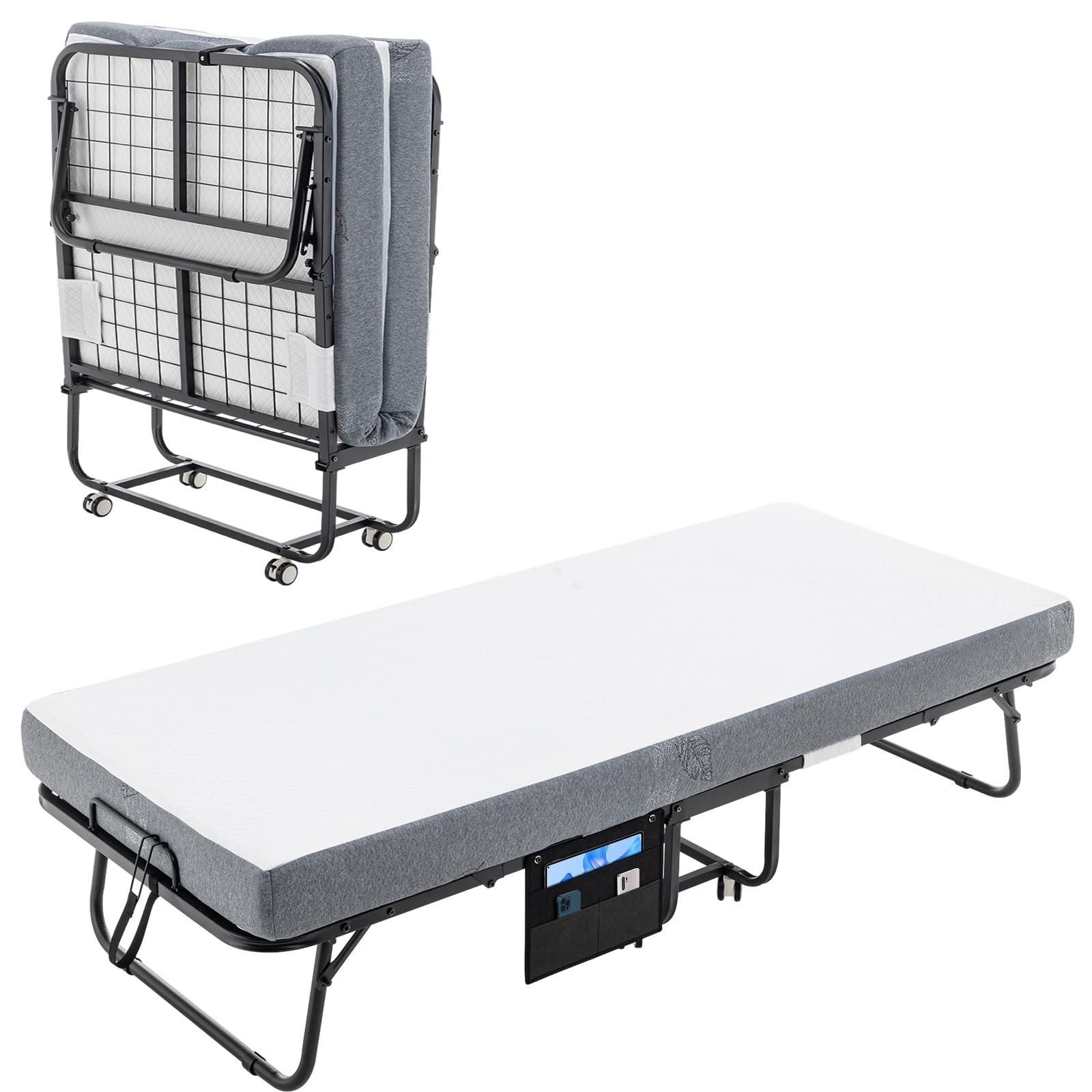 Folding Bed with Mattress, Portable Folding Bedframe with Memory Foam