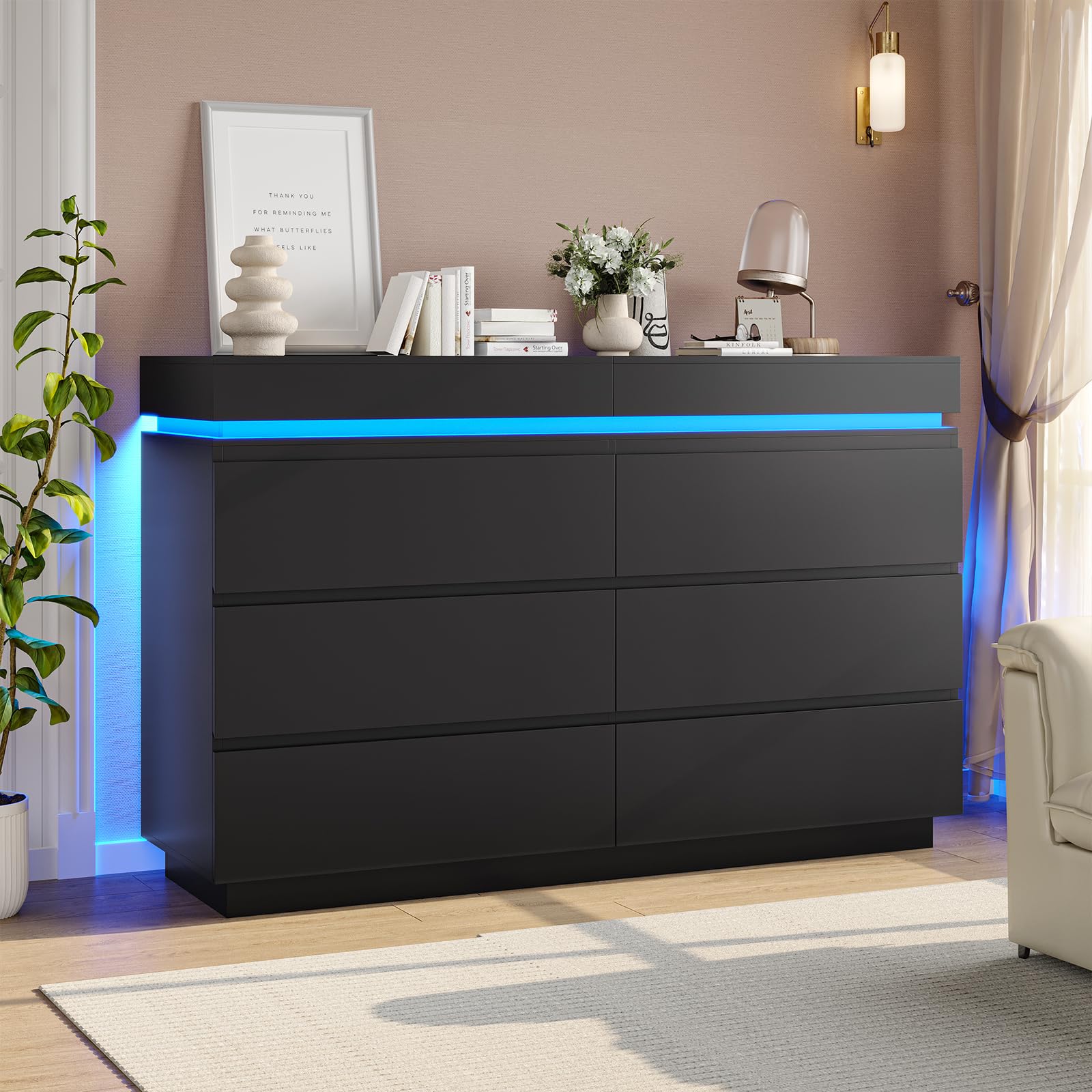 Modern 6 Drawer Dresser with Sliding Desktop, Wide Chest of Drawers