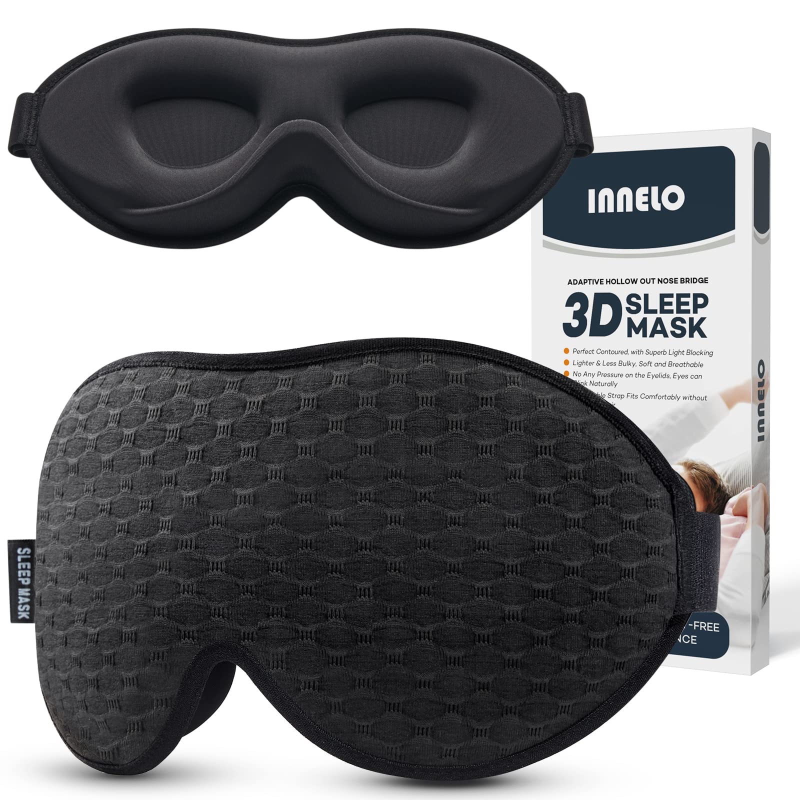 3D Contoured Sleep Mask for Side Sleepers - 100% Light Blocking Sleeping