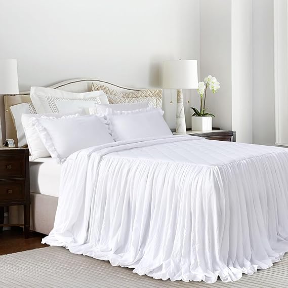 White Ruffle Skirt Queen Size Bedspread Queen Set