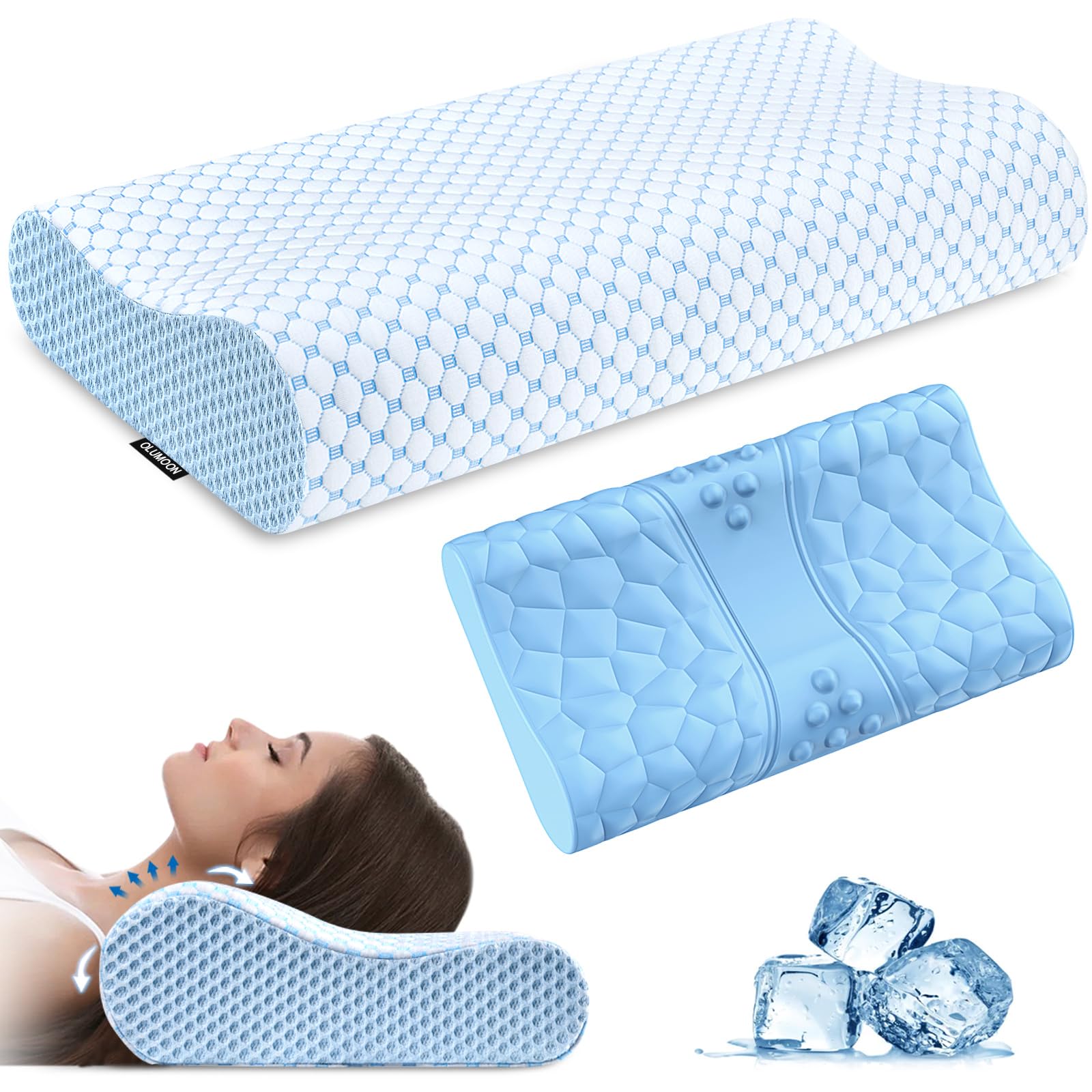 Memory Foam Pillows - Cooling Neck Support Pillow for Pain Relief