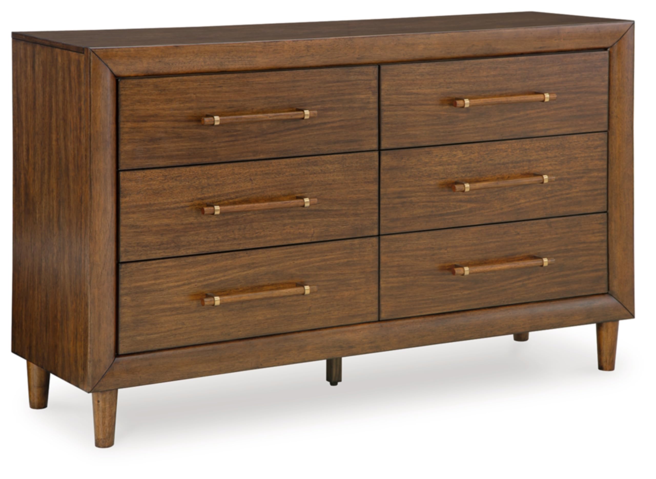 Lyncott Mid-Century Modern 6-Drawer Dresser with Safety Stop and Felt Lined Top Drawers