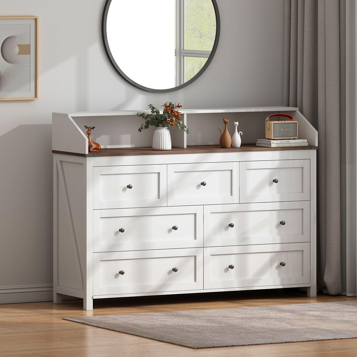 LED Dresser with Charging Station, 7 Drawer Dresser for Bedroom