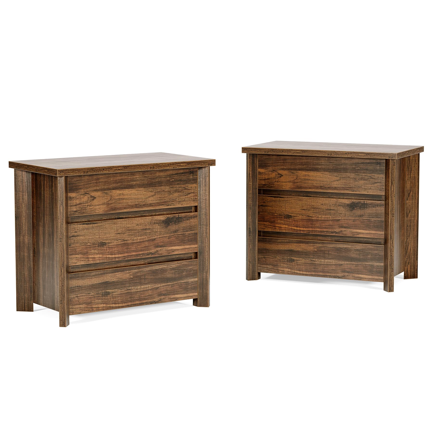 3-Drawer Nightstand Set of 2, Wooden Farmhouse Bedside Table for Bedroom