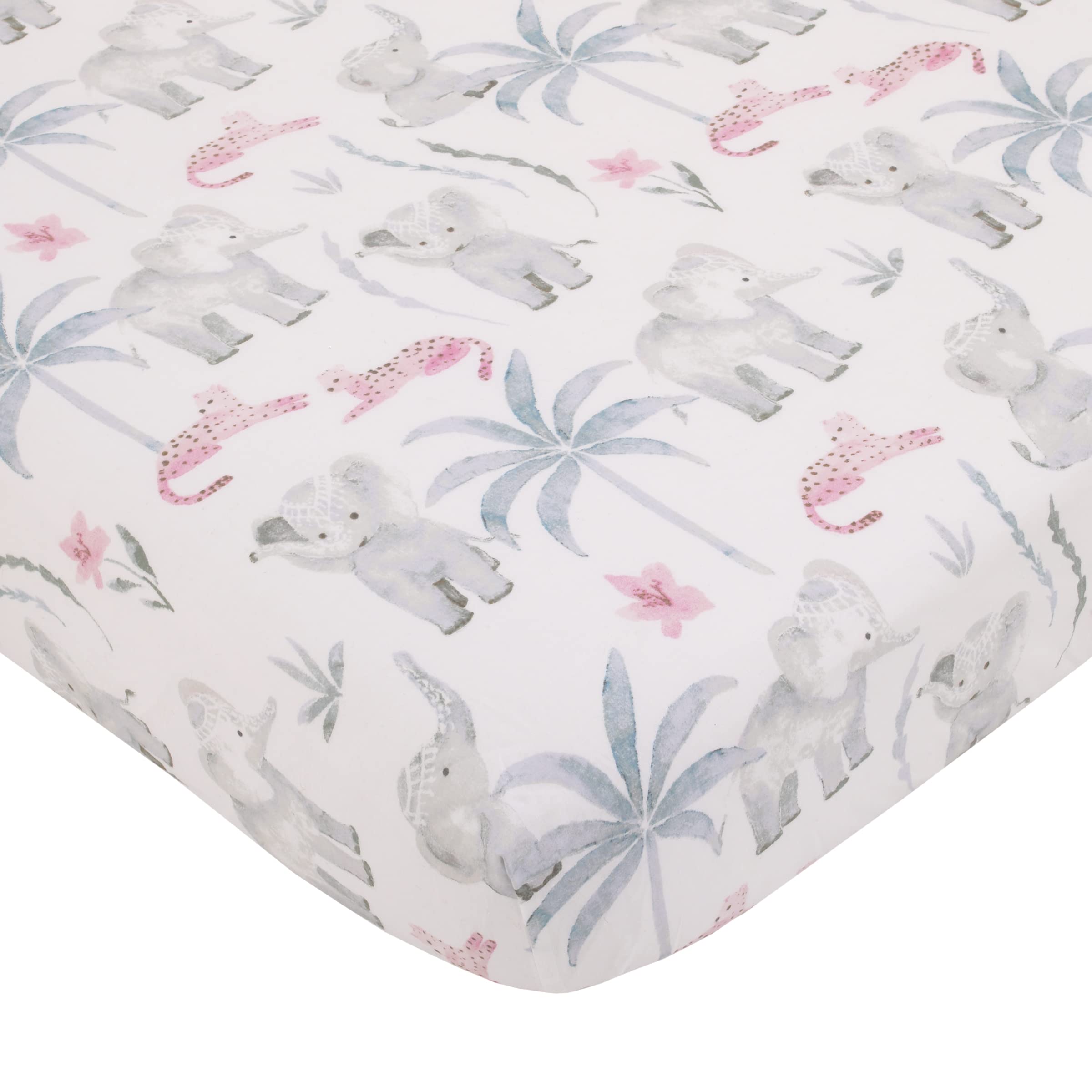 Tropical Princess Elephant/Jungle Pink and Green 4 Piece Crib Bedding Set