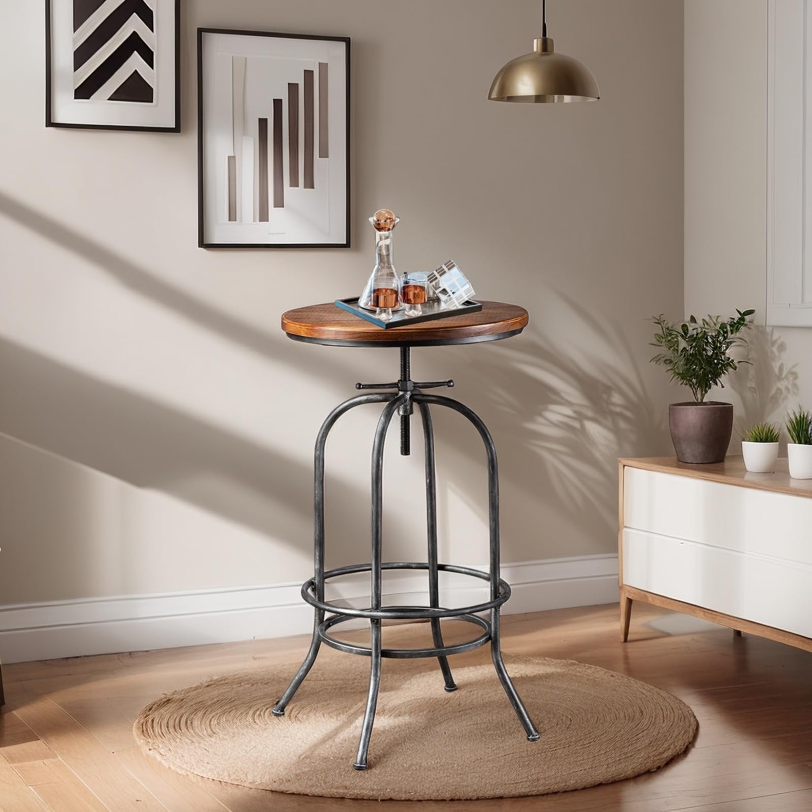 Height-Adjustable Round Bar Table with Swivel Top