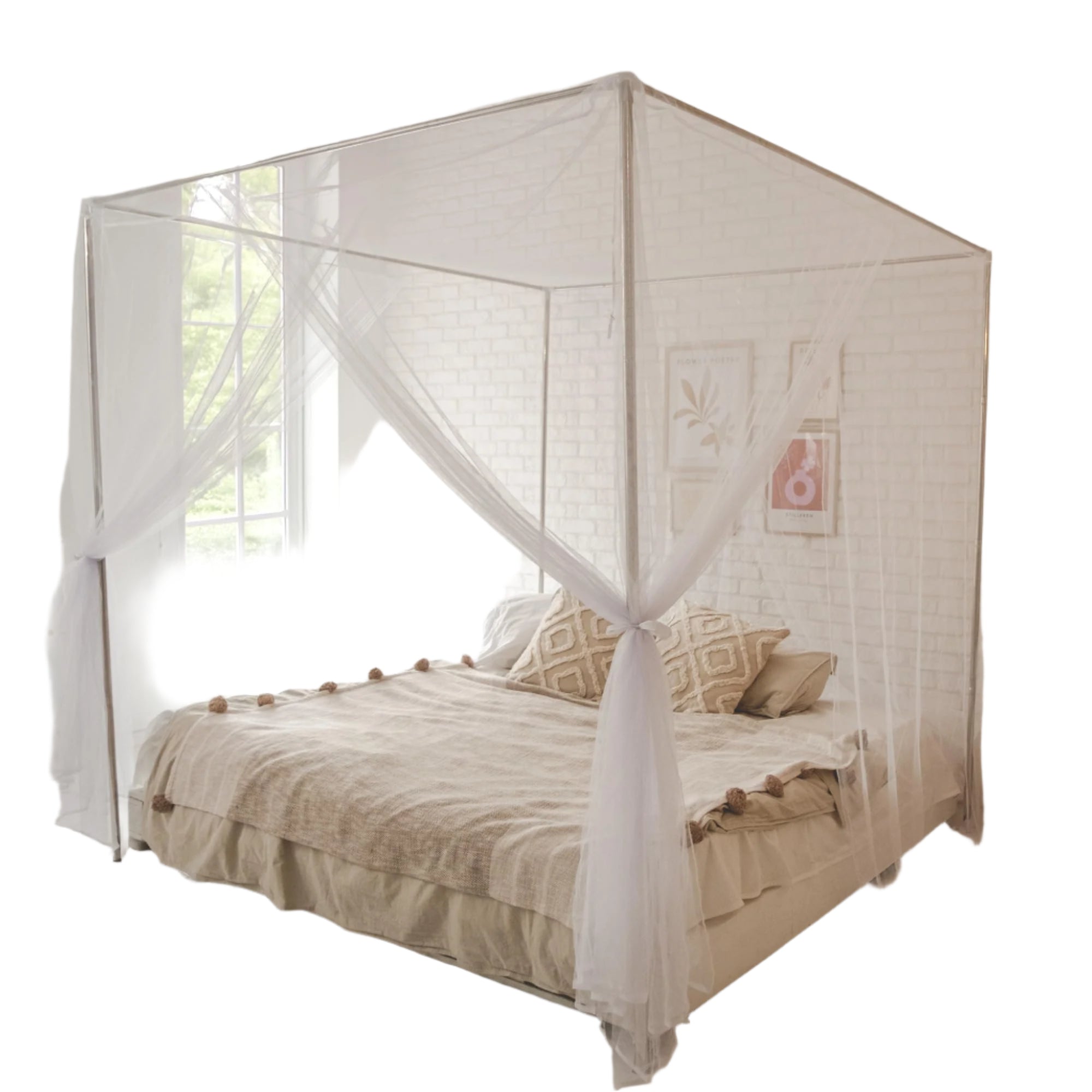 Canopy Bed Curtains with Lights, White Bed Canopy For Girls & Adults | Fits Single