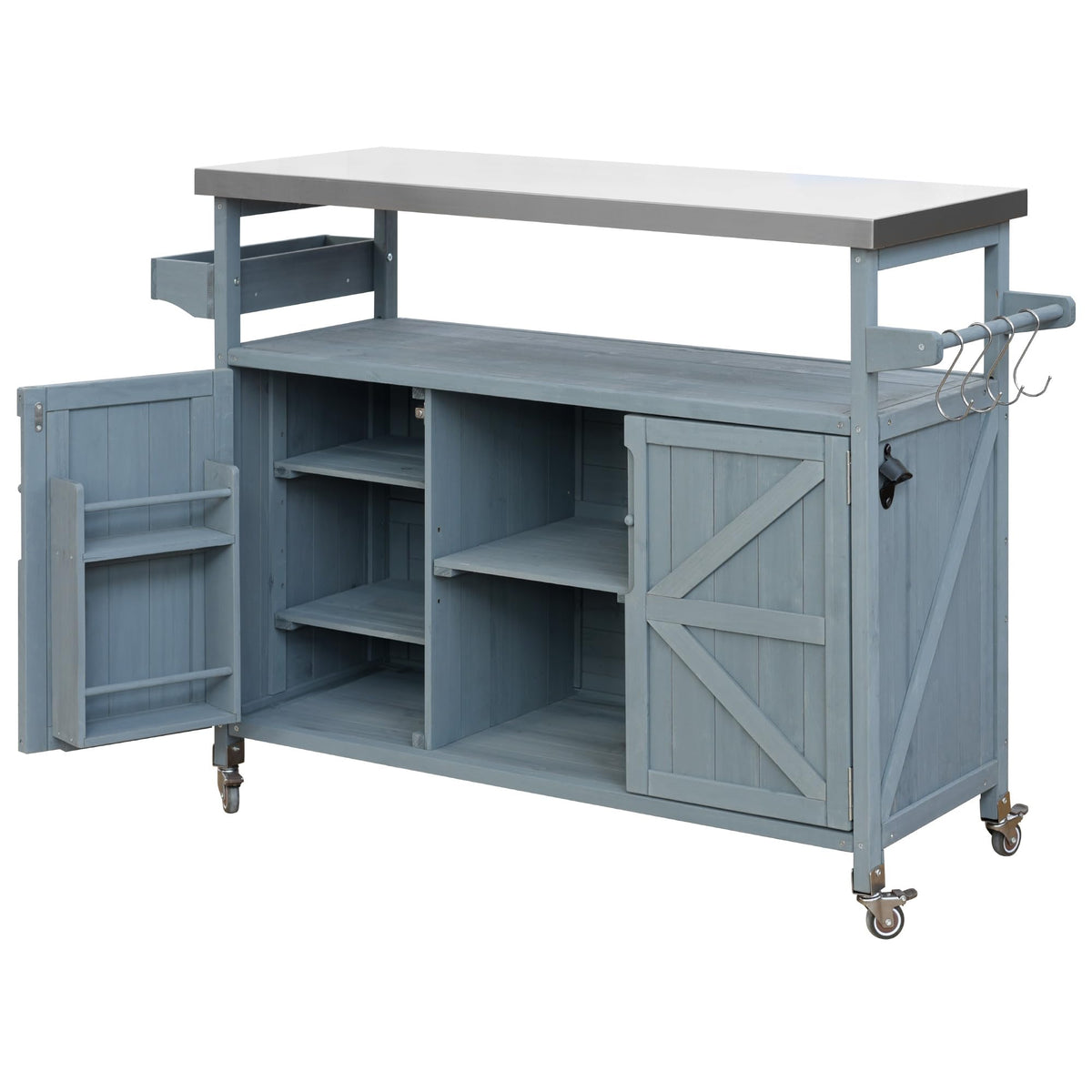 50" Outdoor Grill Cart Island with Stainless Steel Top & Locking Wheels
