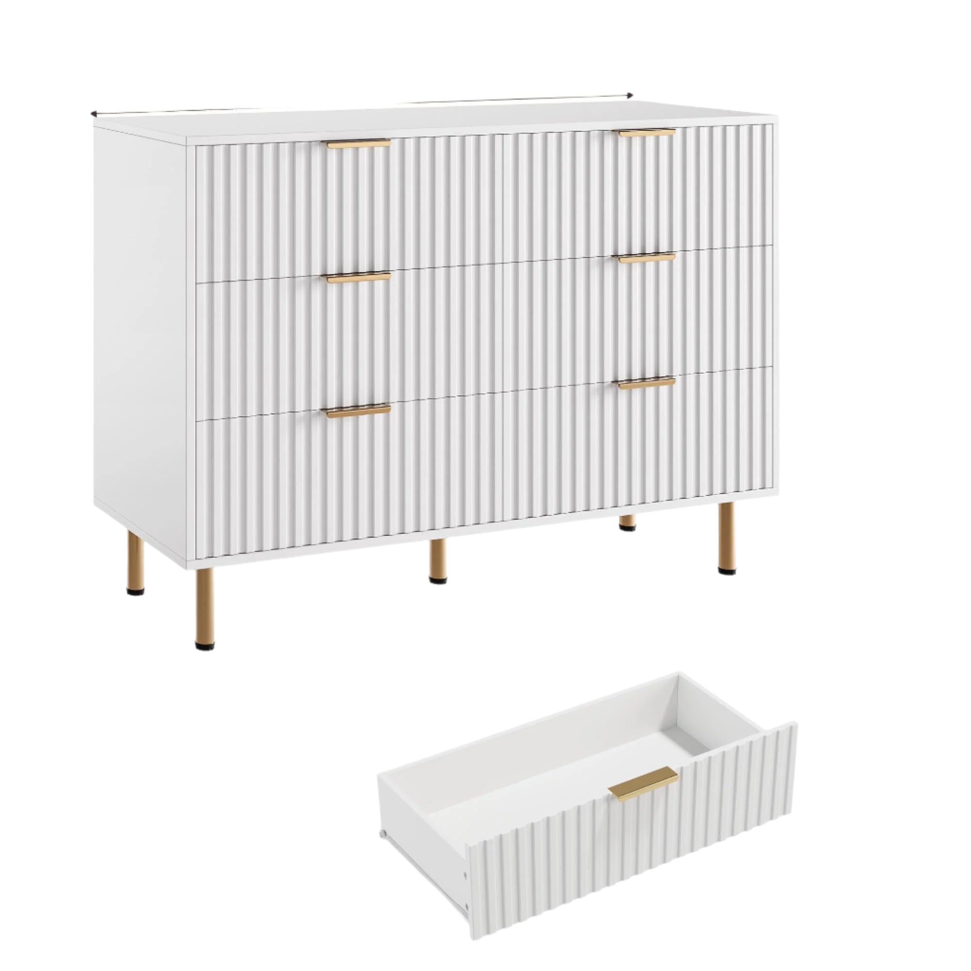 Bedroom Dresser Sets, 6 Drawer Dresser for Bedroom, Fluted Dressers