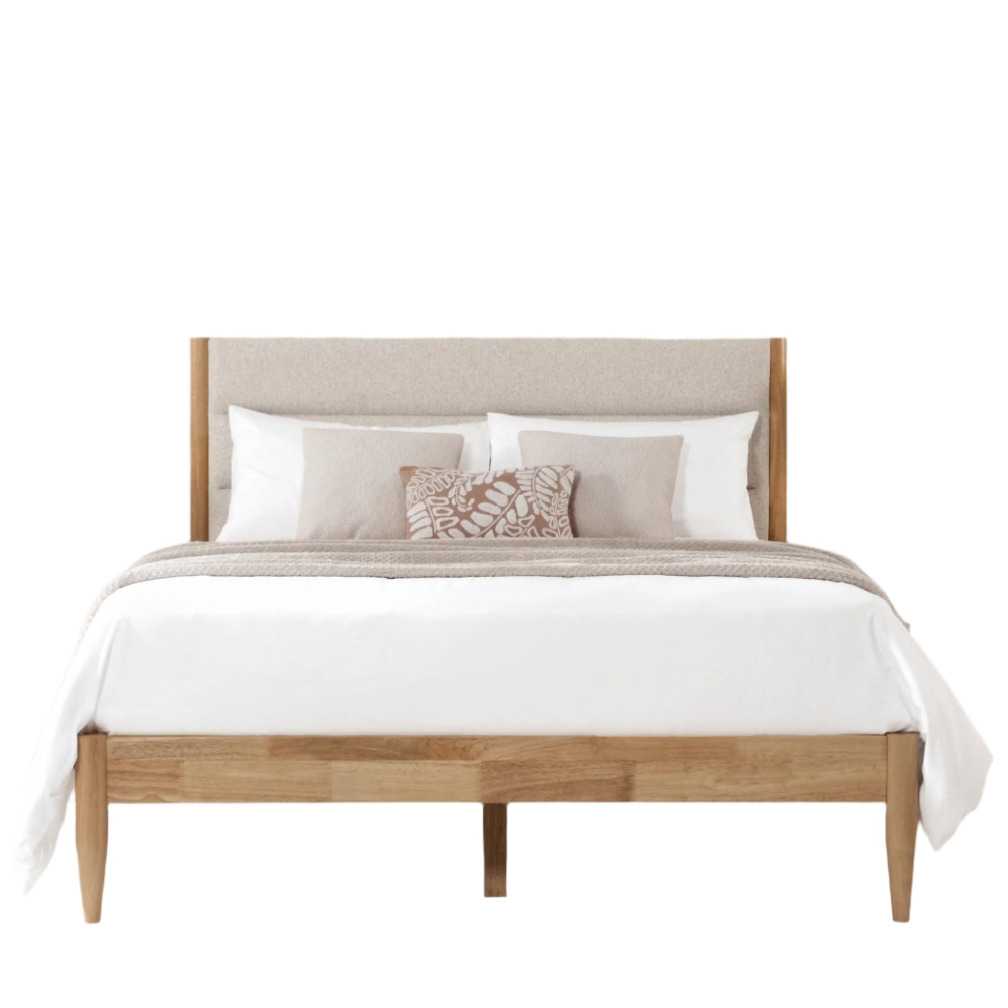 Wood Bed Frame with Upholstered Headboard Wooden Platform