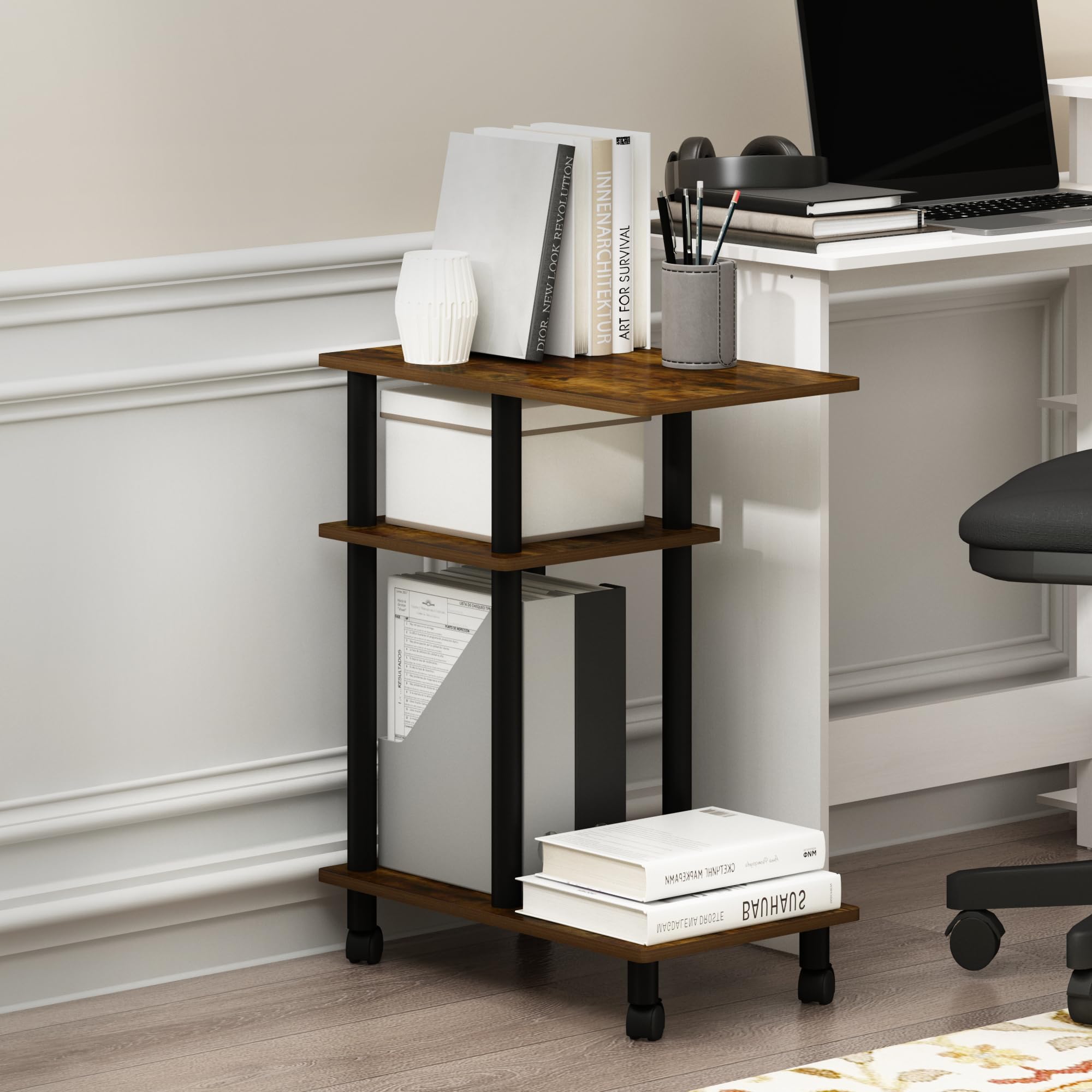 3-Tier C-Shape Side Table with Wheels