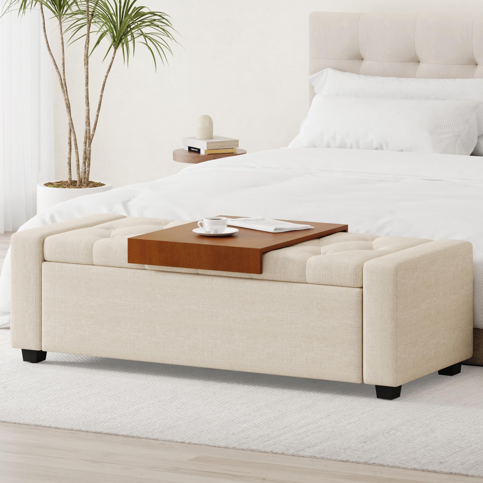 47" Storage Bench, Living Room Ottoman Bench with Removable Tray