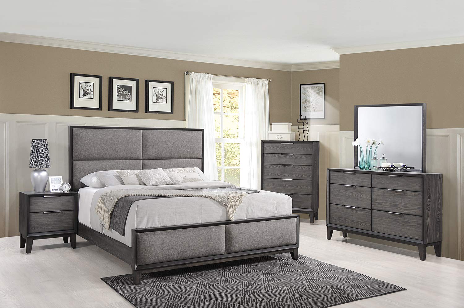 Sheldon 6-Piece King Size Gray Bedroom Set. Bed