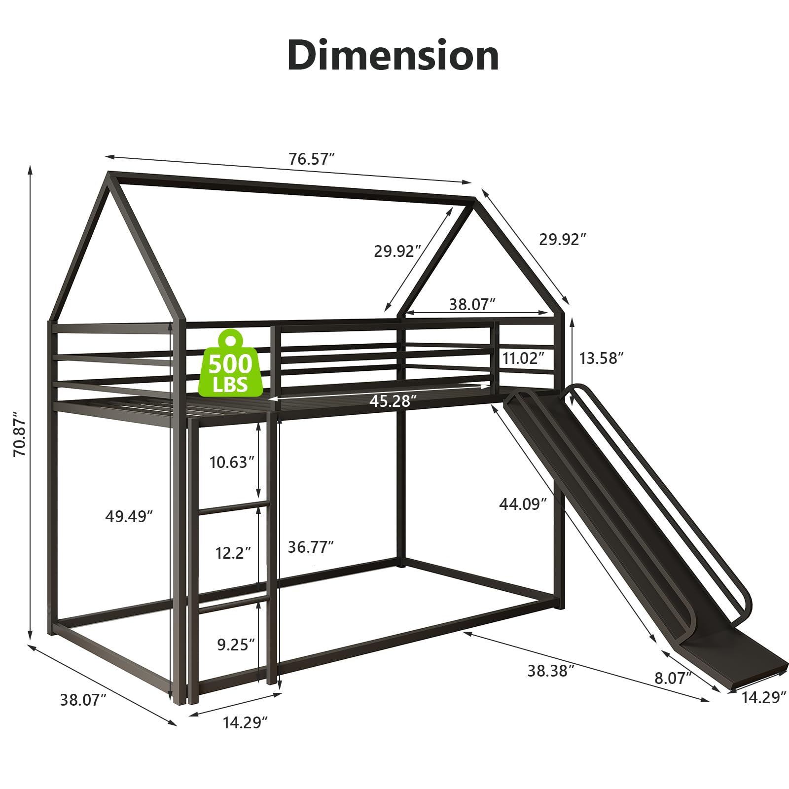 Low Bunk Bed with Convertible Slide, Full-Length Guardrail