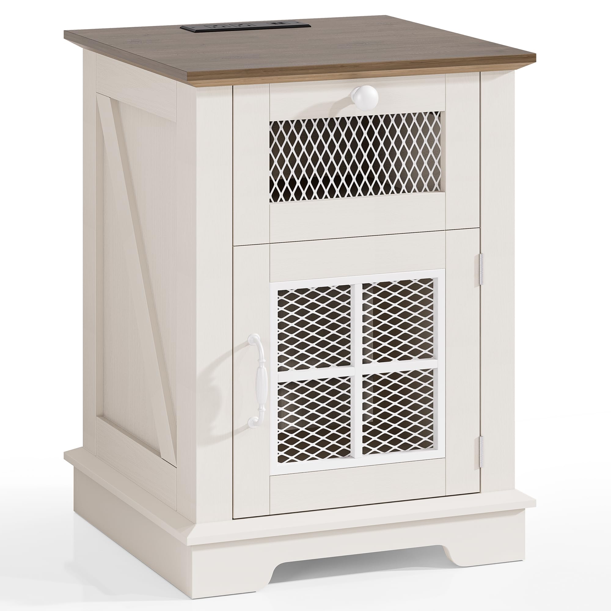 Nightstand Set of 2 with Charging Station, Farmhouse Night Stand Set 2