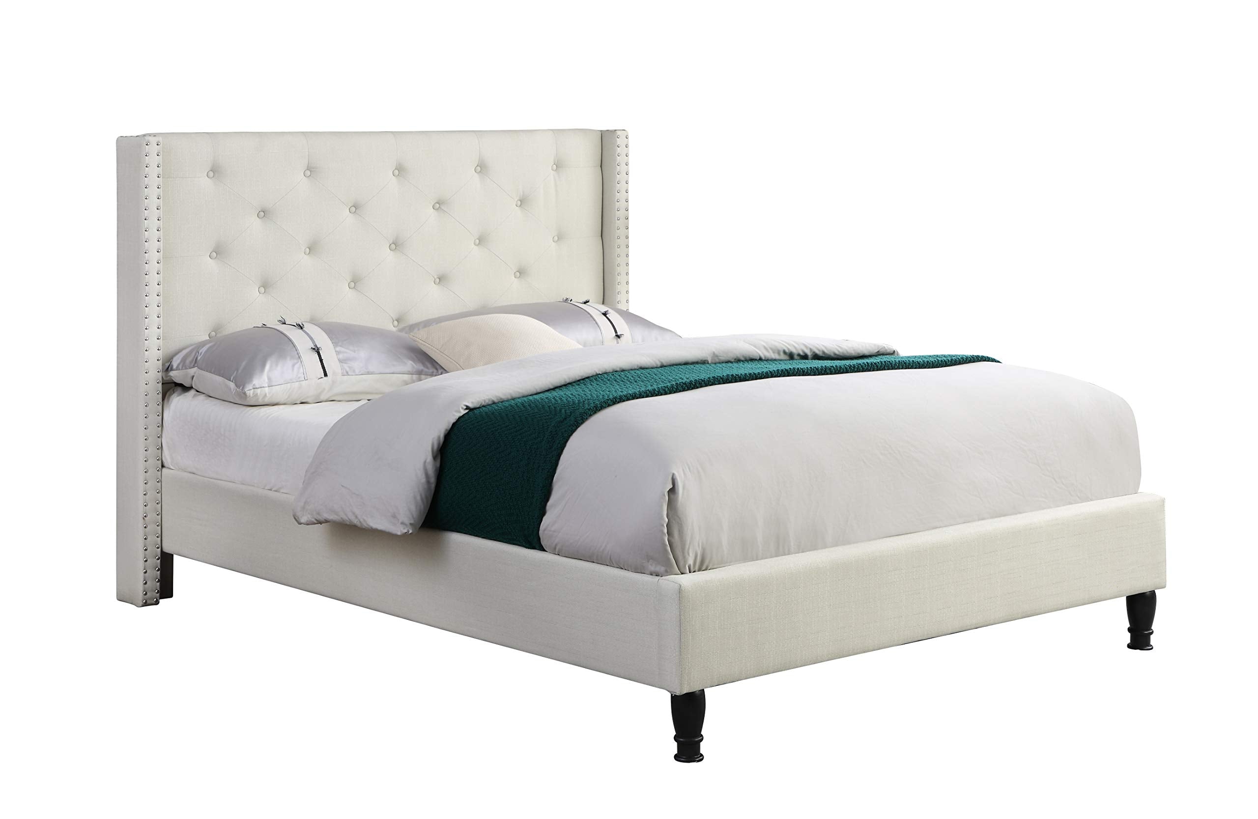 Classics Cloth Light Beige Cream Linen 51" Tall Headboard Platform Bed