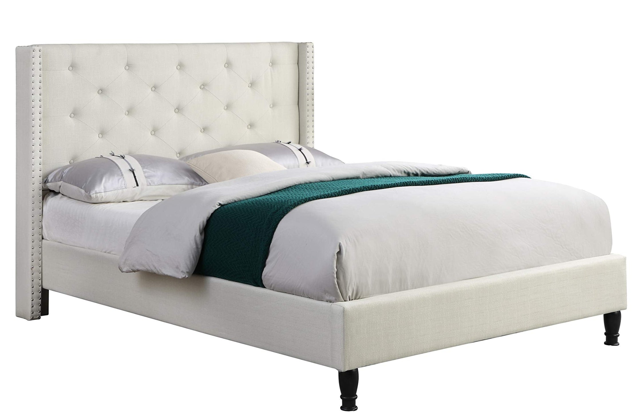 Classics Cloth Light Beige Cream Linen 51" Tall Headboard Platform Bed