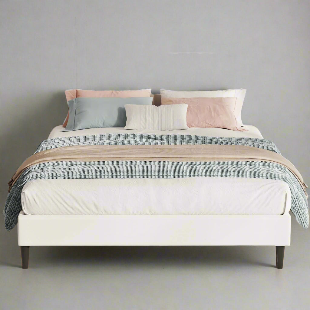 Queen Bed Frame with Upholstered Headboard, Velvet Platform Bed Frame