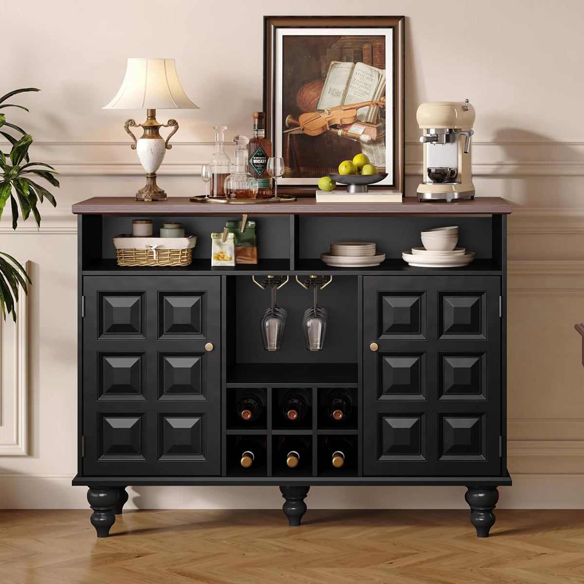 Wine Bar Cabinet with Wine Rack & Glass Holder