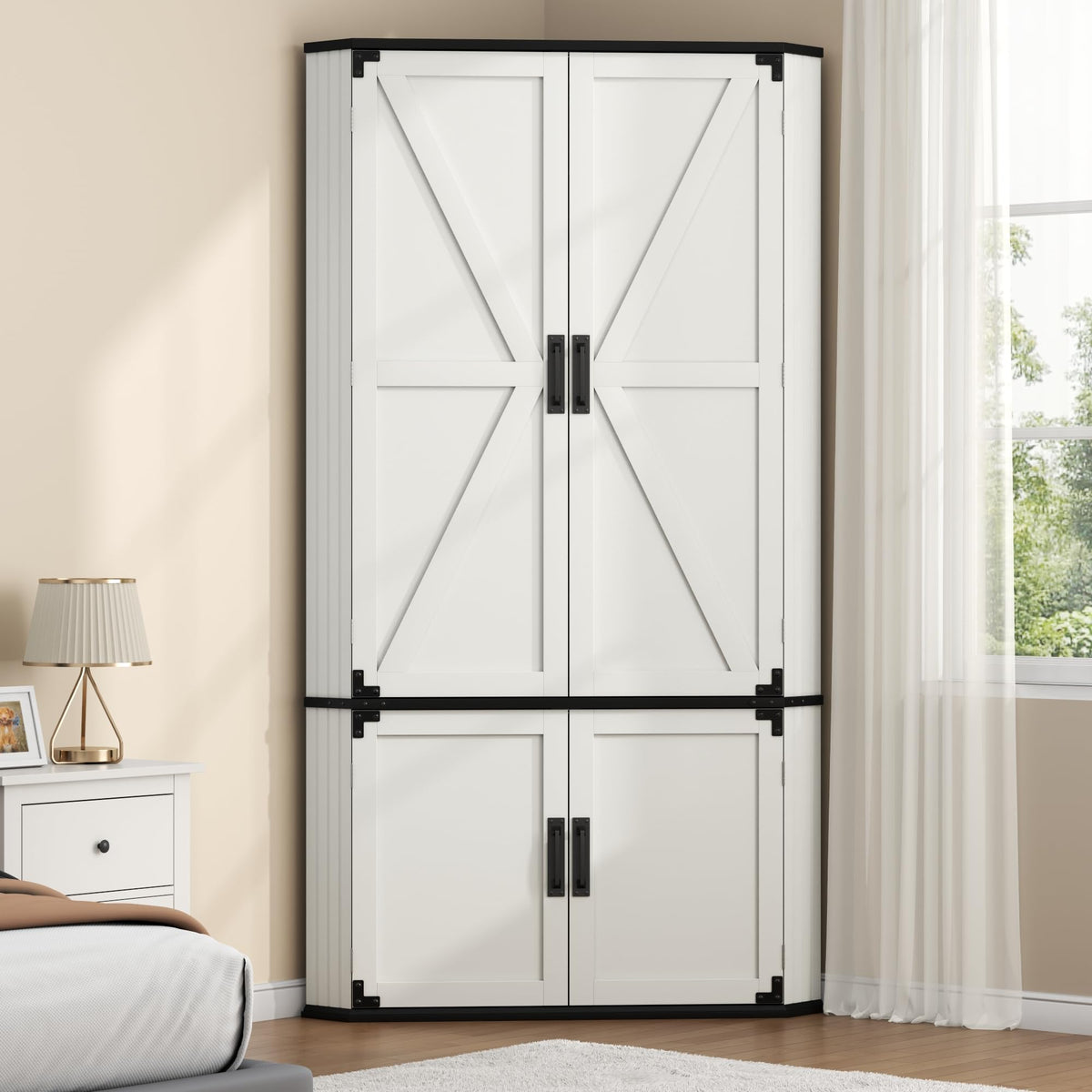 71" Tall Corner Wardrobe Cabinet with Doors