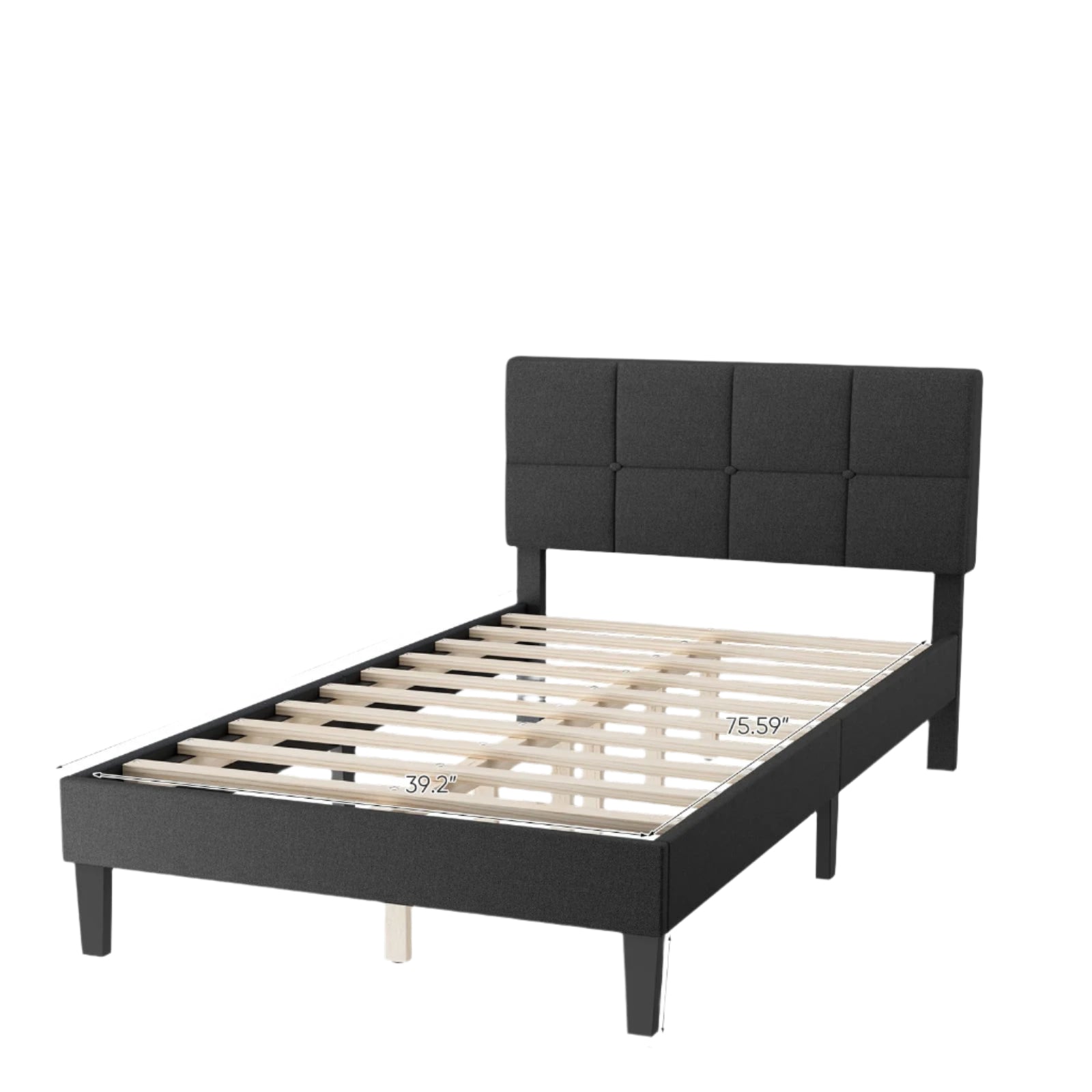 Twin Size Wood Bed Frame - Linen Upholstered Platform Bed with Headboard