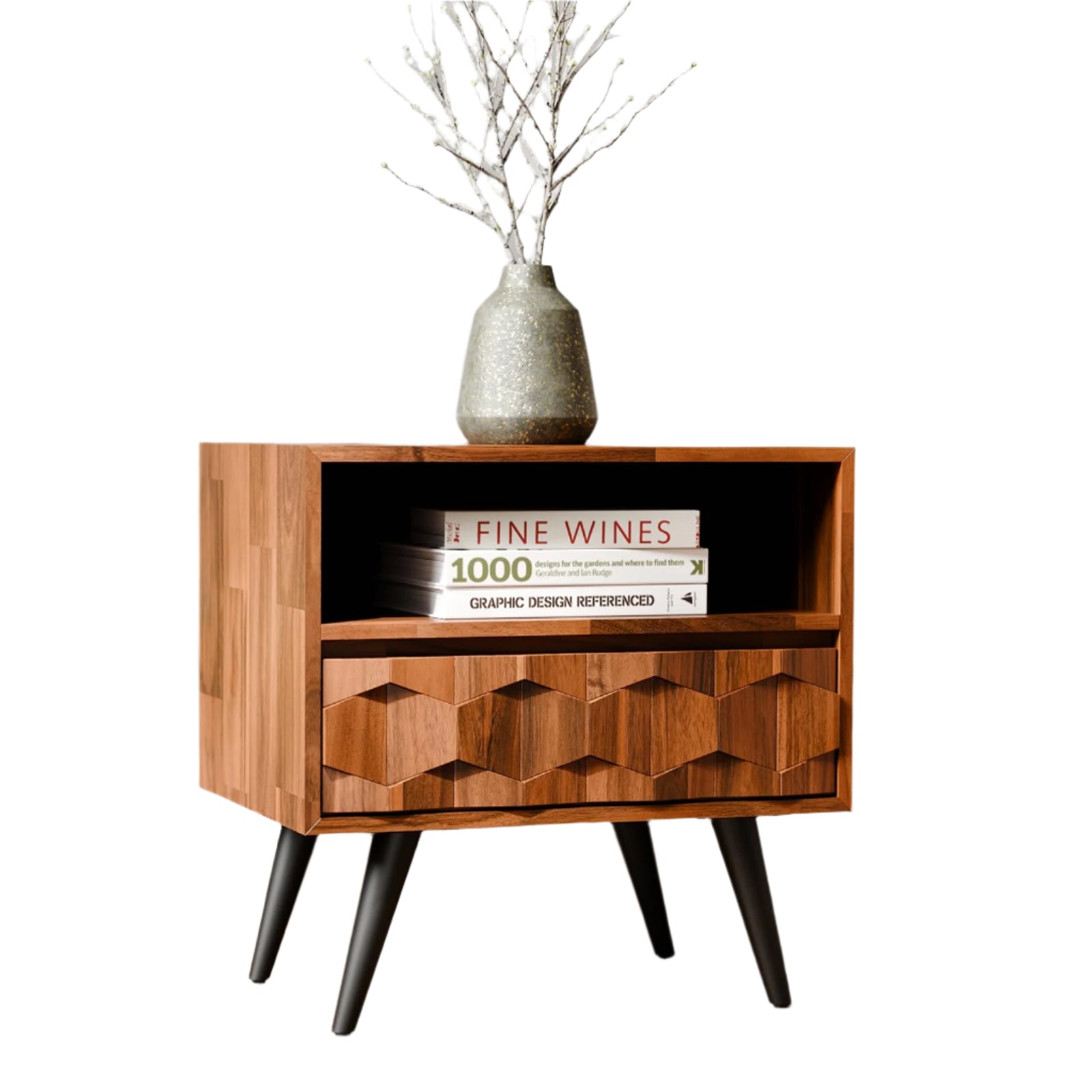 Georgina Solid Wood Nightstand with 1 Drawer & Open Shelf- Fully Assembled Mid Century