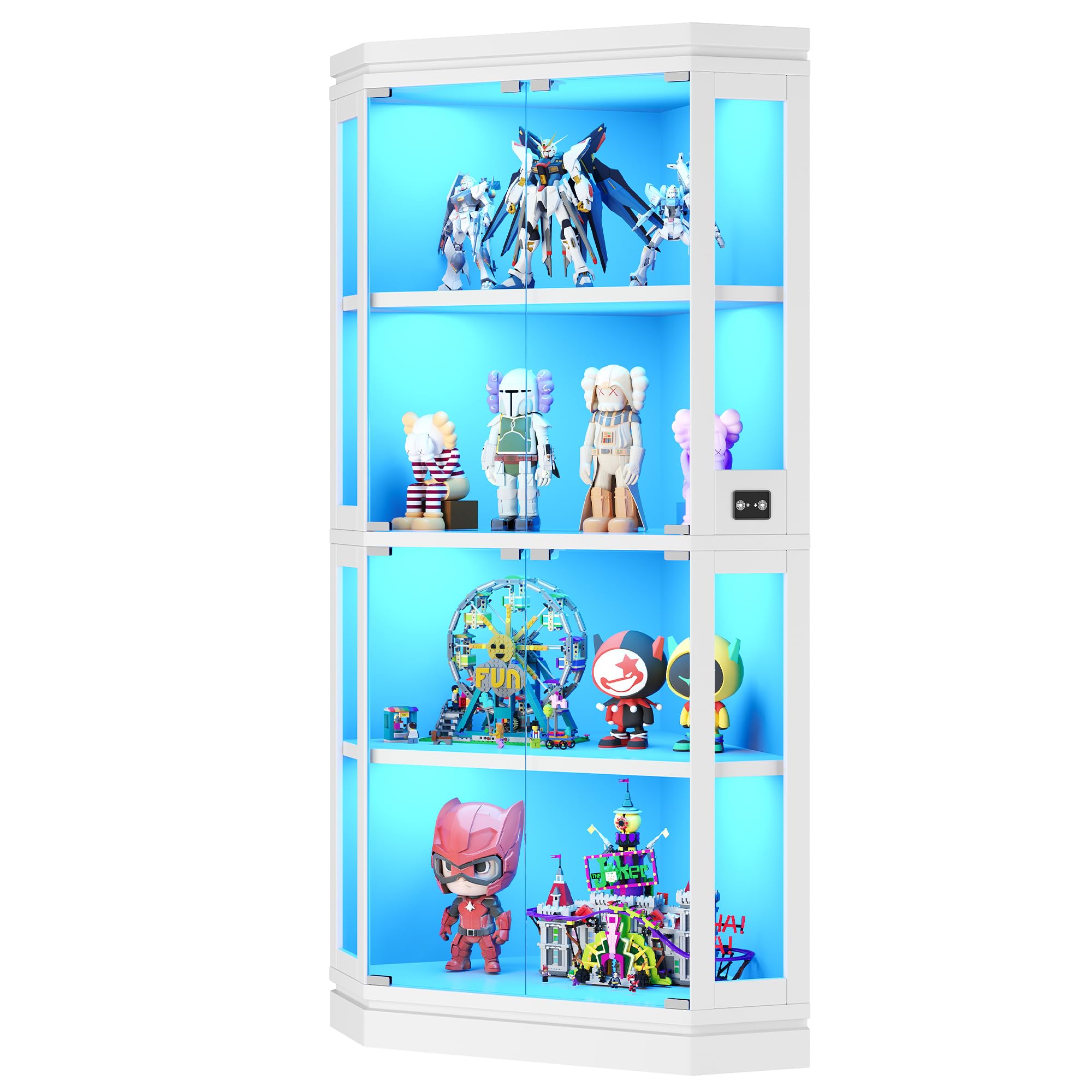 Corner Glass Display Cabinet with RGB Lights