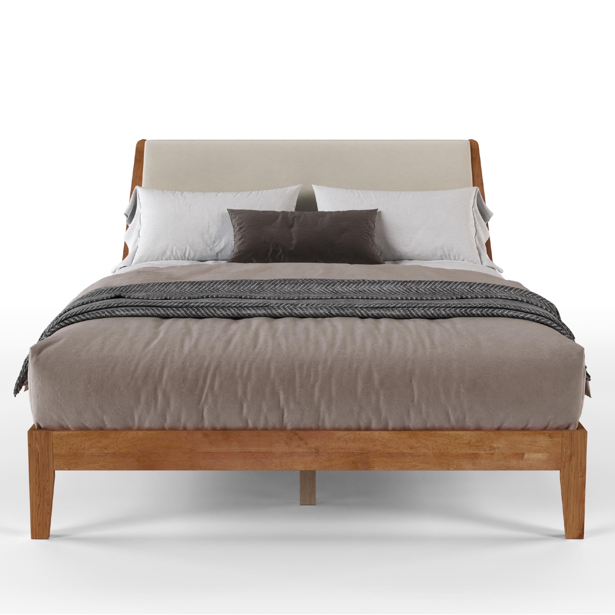 Solid Wood Easy Install Queen Bed Frame with Unique Headboard