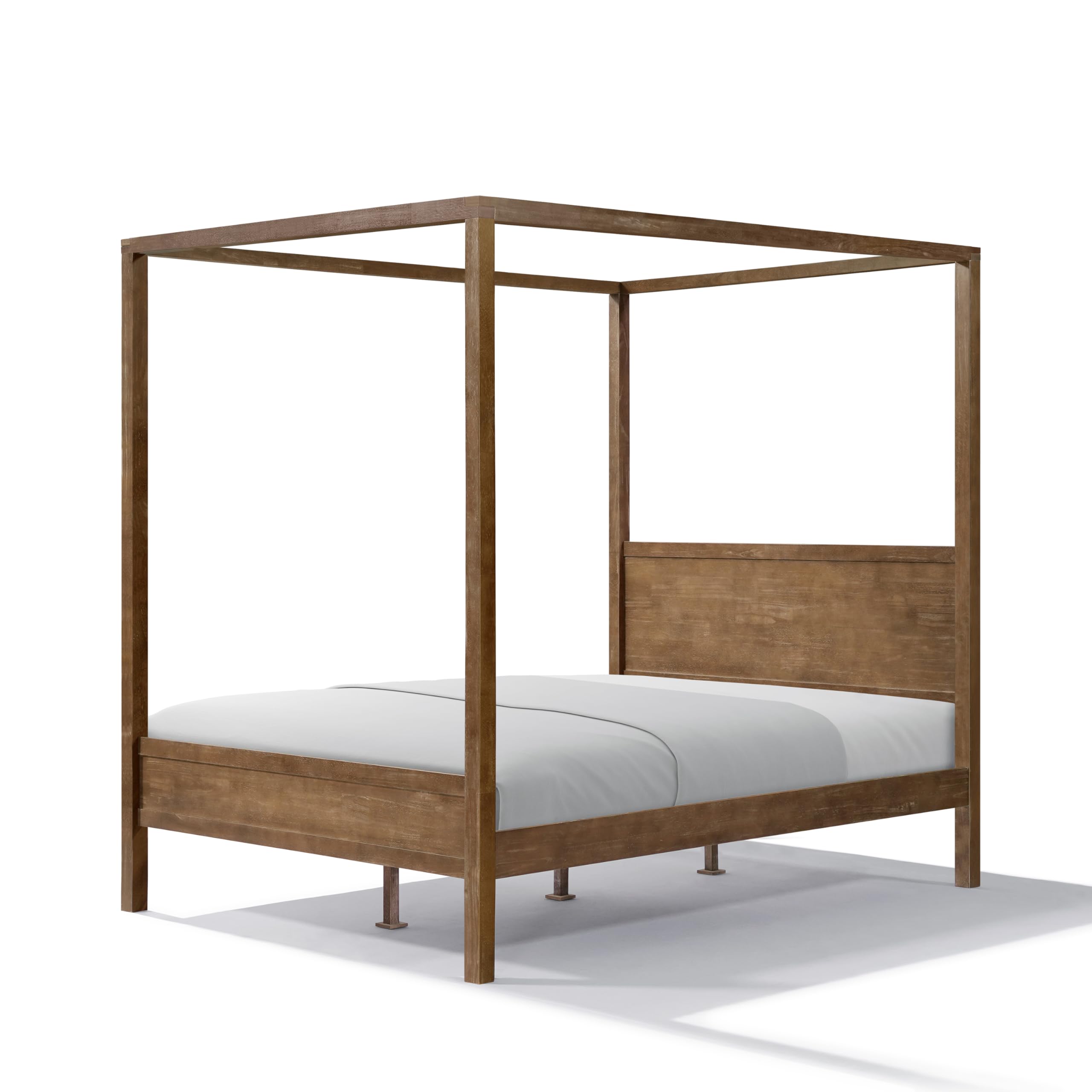 Queen Size Canopy Bed Frame with Headboard, Solid Wood Platform Bed