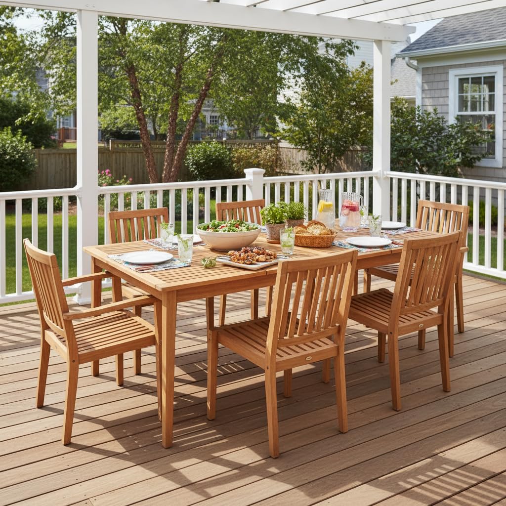 Tangkula 6-Person Outdoor Acacia Wood Dining Table, 67" x 35" Rectangular Dining Table with 1.96" Umbrella Hole, Outdoor Patio Table for Deck, Garden, Poolside and Backyard, Natural