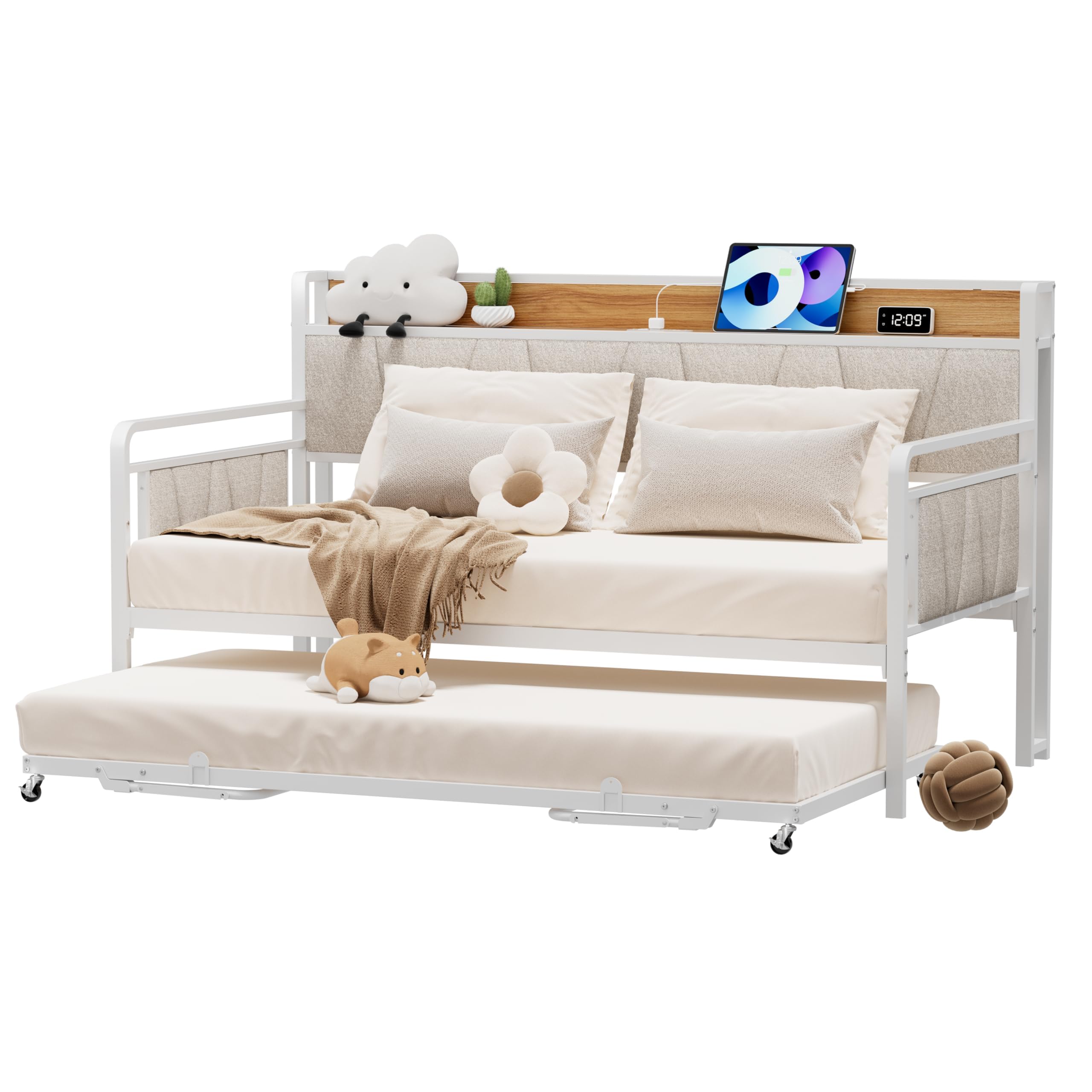 x Twin Daybed with Trundle, Modern Twin Size Sofa Day Bed