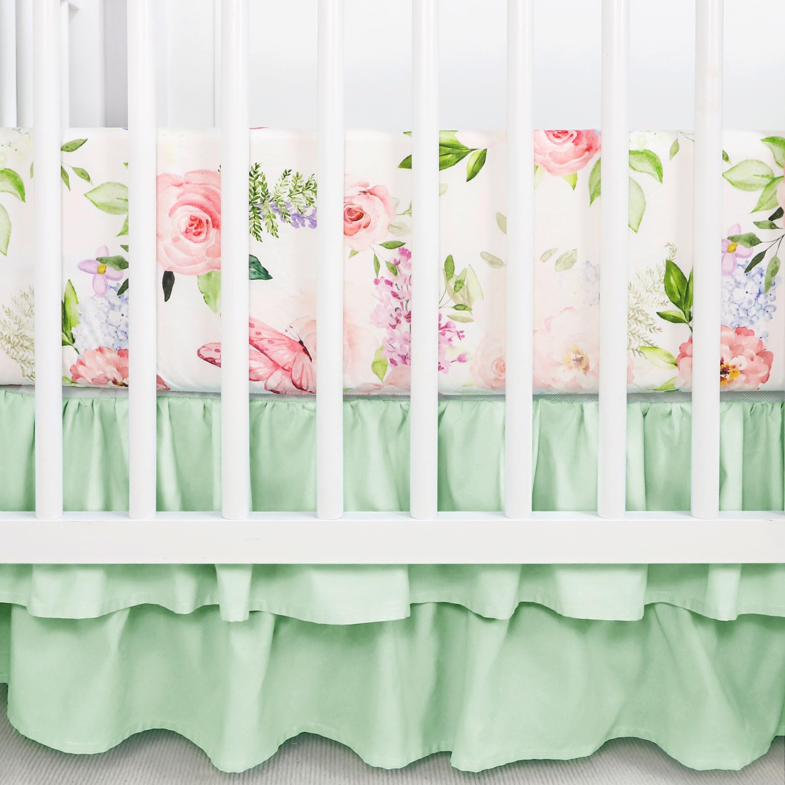 4-Piece Crib Bedding Set, Baby Girl Crib Bedding Set Butterflies Floral