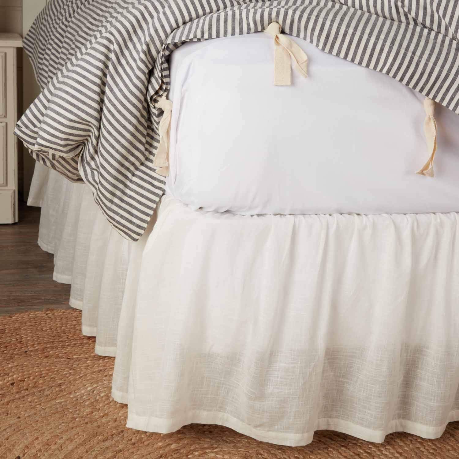 Antique Muslin Queen Bed Skirt w/a 16" Drop, Soft White Linen-Look Textured Fabric