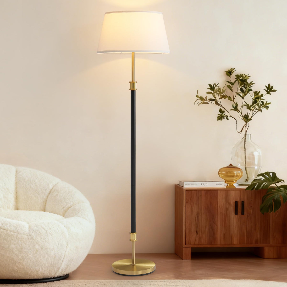 Mid-Century Floor Lamp with Linen Shade, 63" Tall
