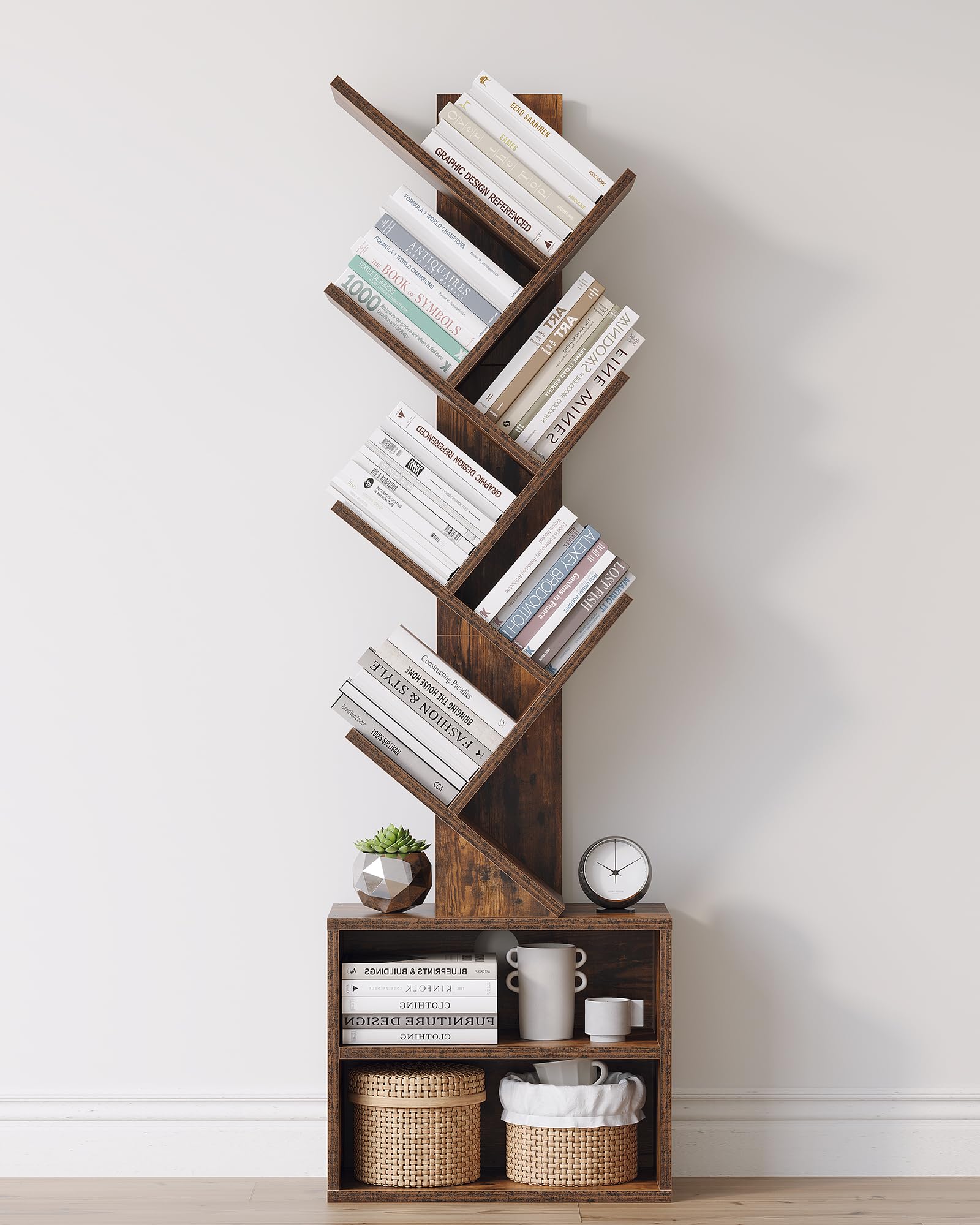 6 Tier Tree Bookshelf, Small Bookcase with Storage Cabinet